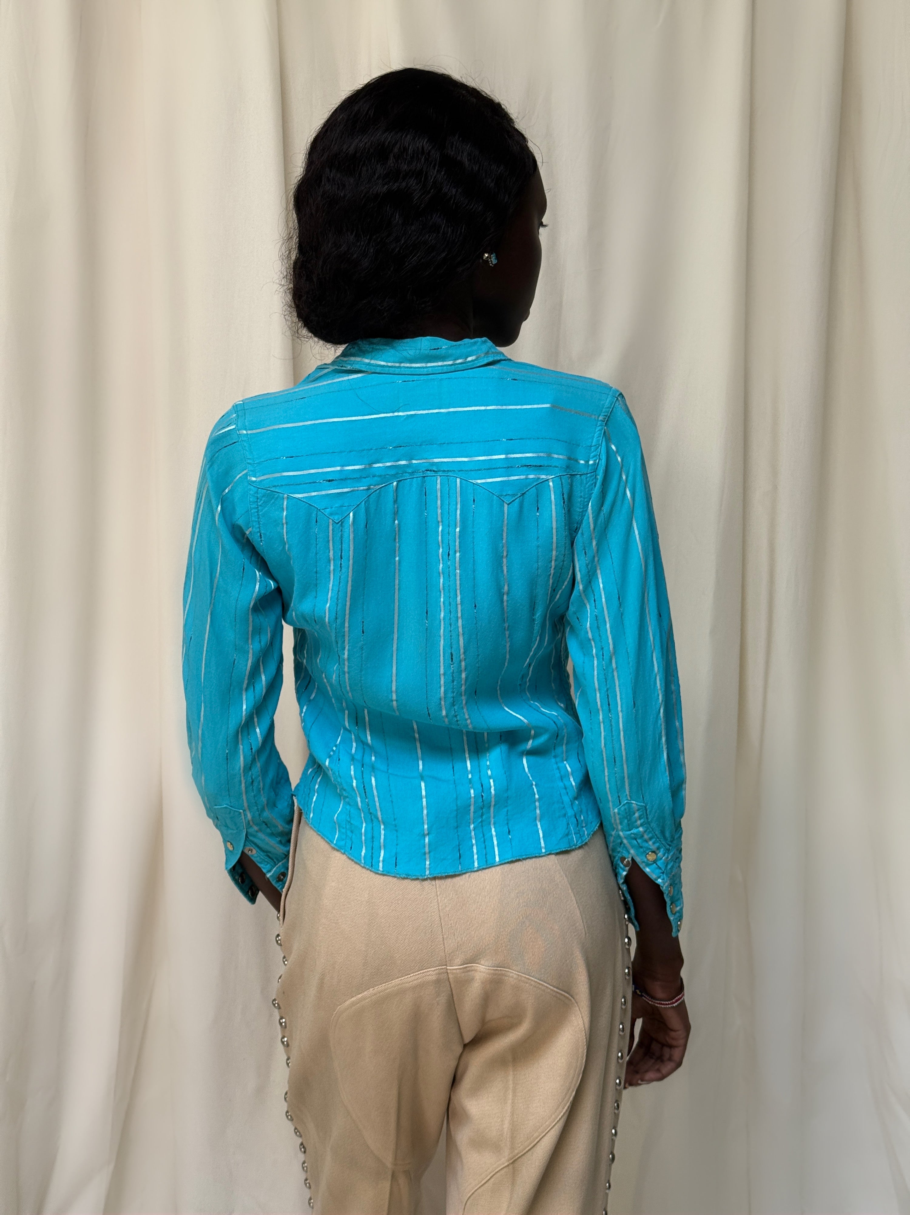 Vintage 1950's Turquoise Fleck Miller Western Rayon Shirt
