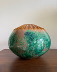 Vintage MCM Vanguard Studios Pottery Large Vase | Mid Century Modern Fluted Rim Green Glaze Studio Art Pottery Vessel USA