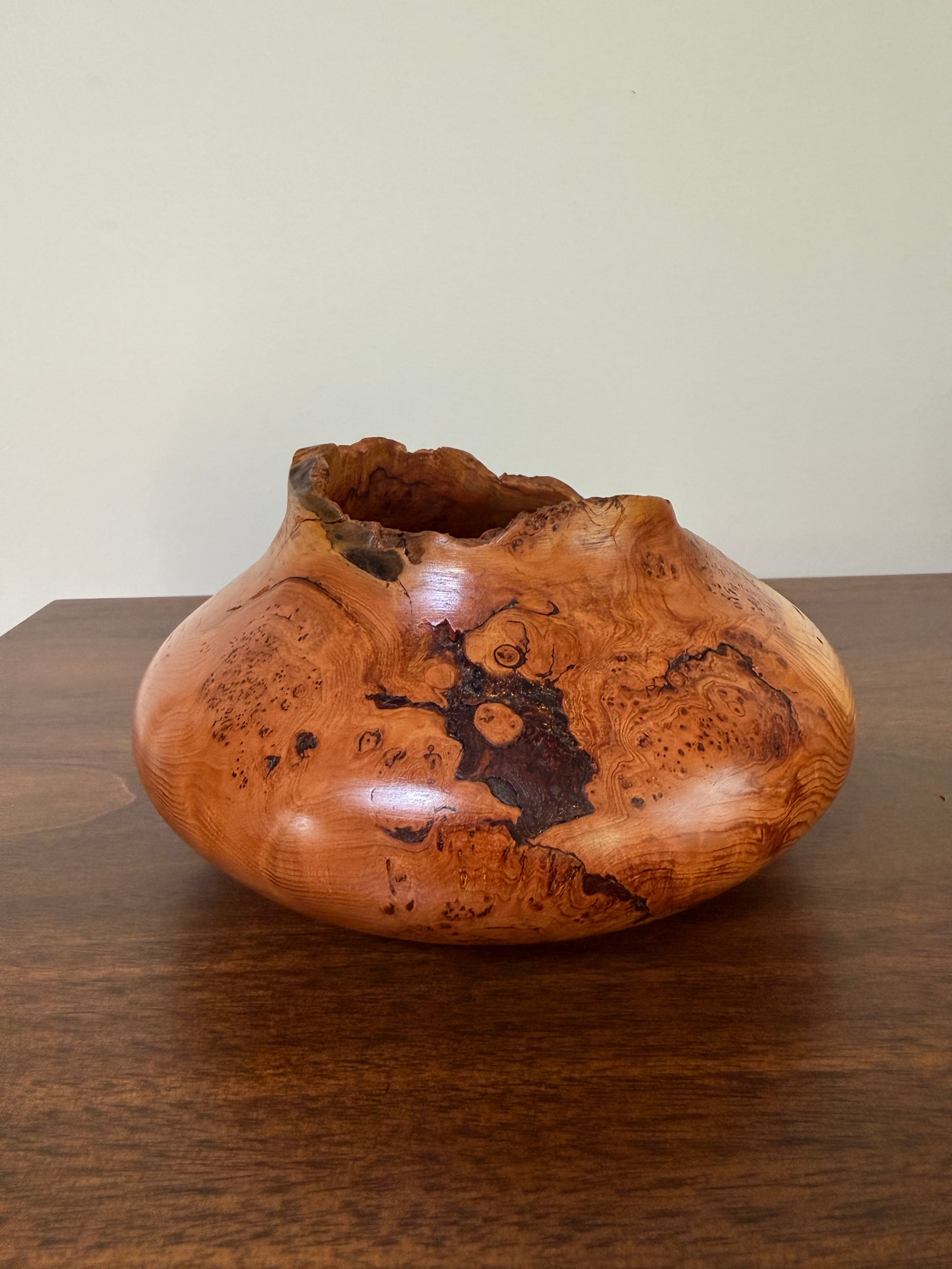 Vintage Signed Handcrafted Fir Burl Wood Bowl | Live Edge Natural Art Turned Vessel