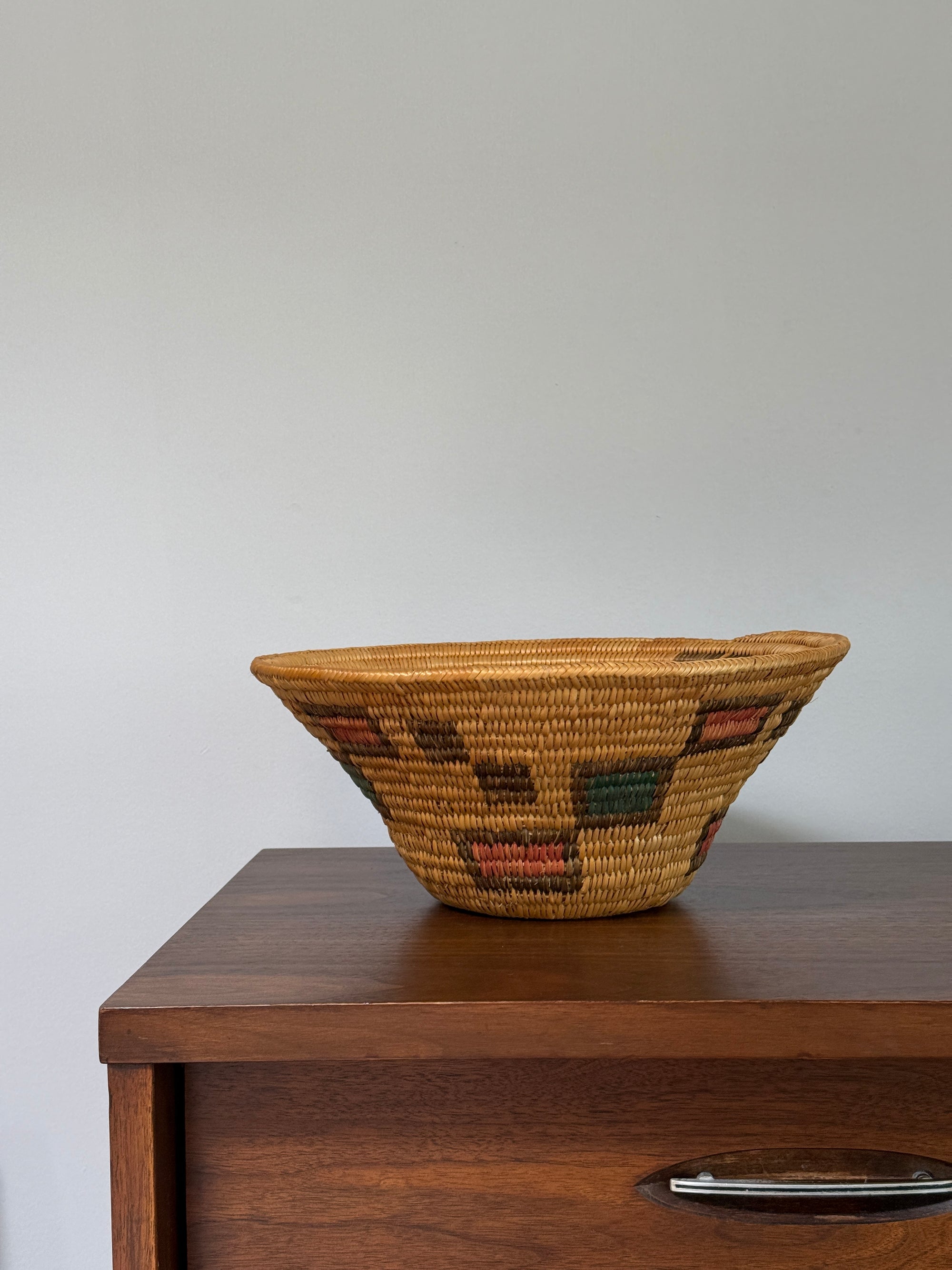 Vintage Jicarilla Apache Coil Handmade Basket | Native American Geometric Basket