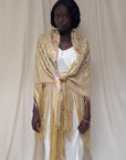 Vintage 1920’s Manton De Manila Silk Embroidered Long Fringe Piano Shawl | Romantic Floral Pastel