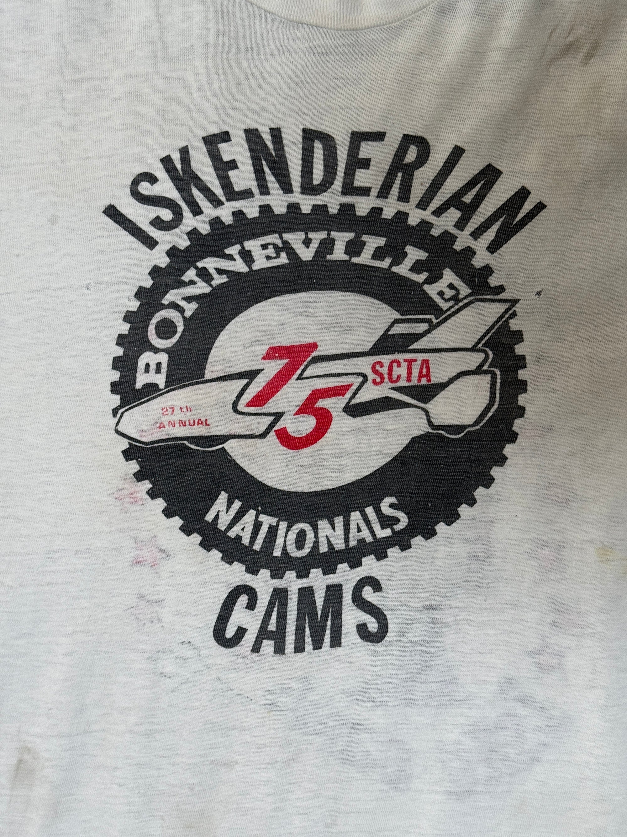 Vintage 1970 Iskenderian Cams Bonneville Racing T-Shirt | Distressed 1975 27th Annual SCTA Tee