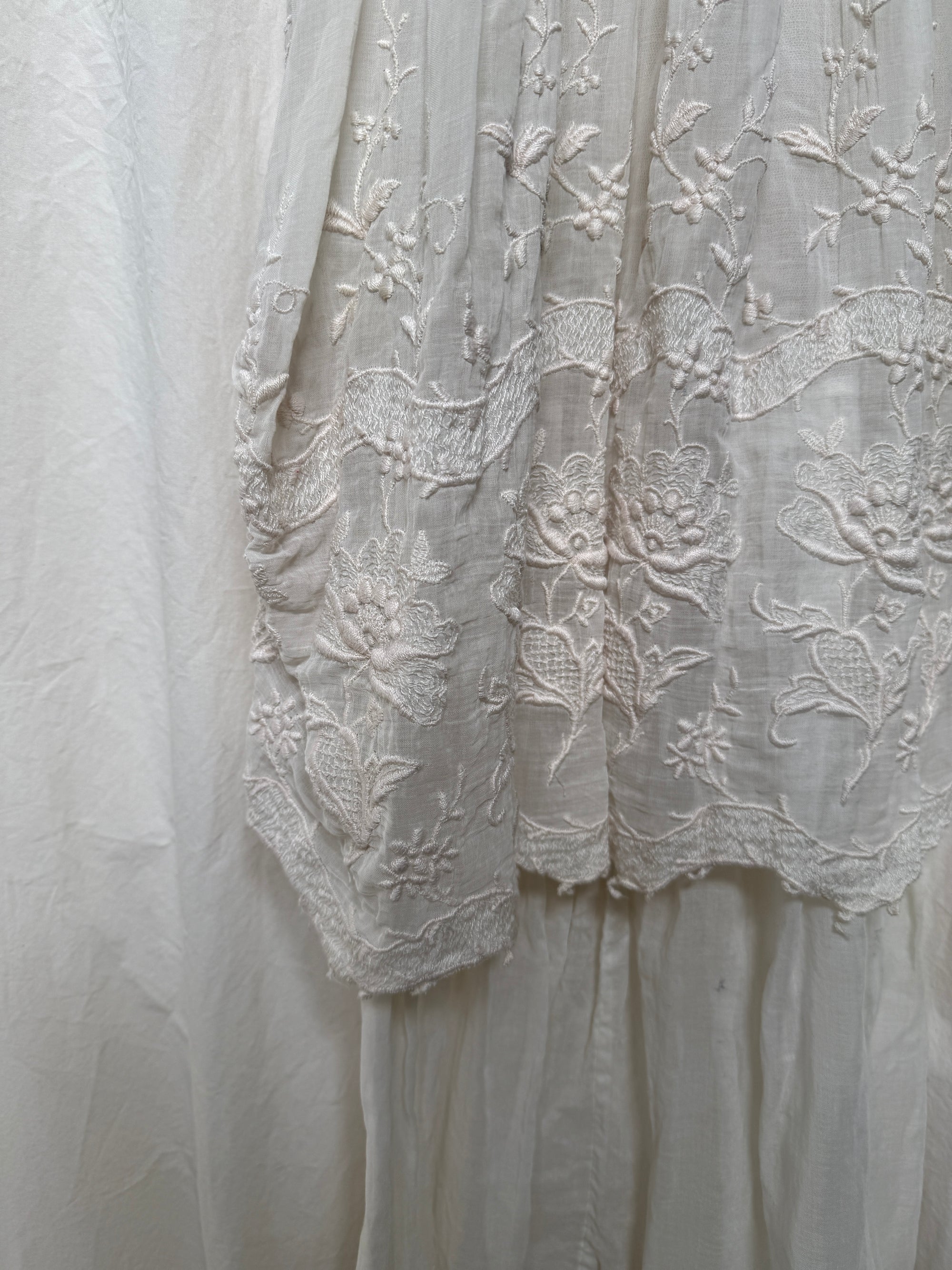 Antique 1900s Edwardian White Lace &amp; Embroidered Cotton Lawn Dress  | Handcrafted Heirloom Bridal Gown