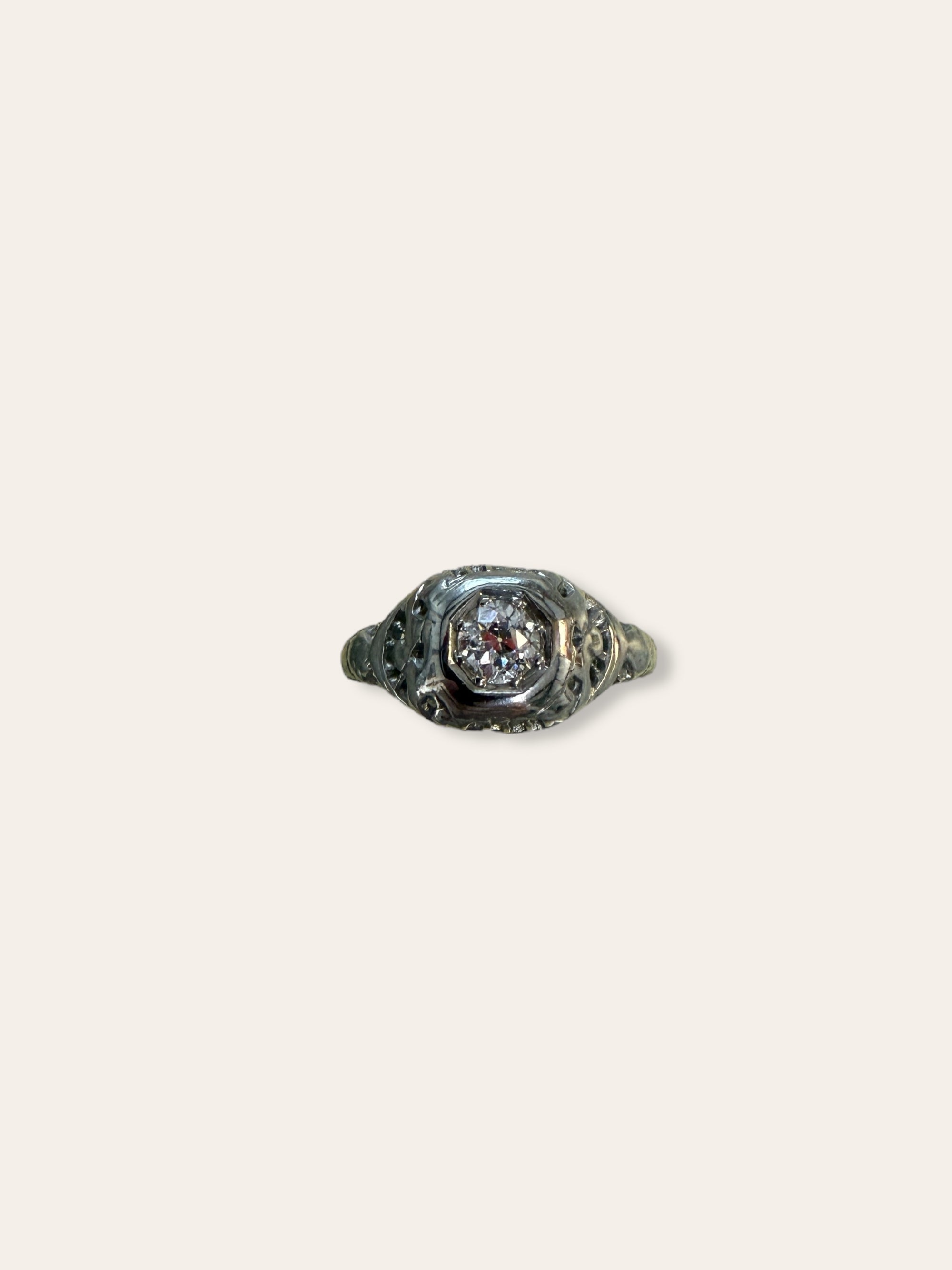 Vintage 1920’s 14k White Gold European Cut Diamond Ring Size 5.5