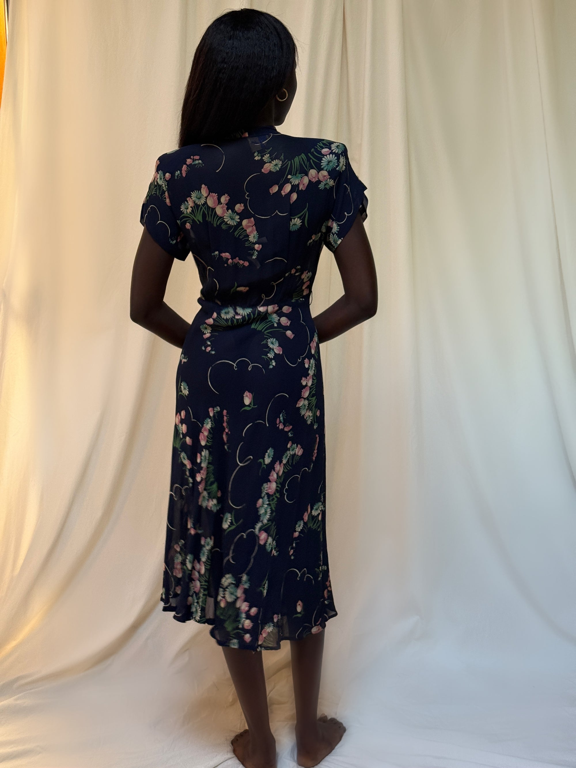 Vintage 1940s Floral Chiffon Dress