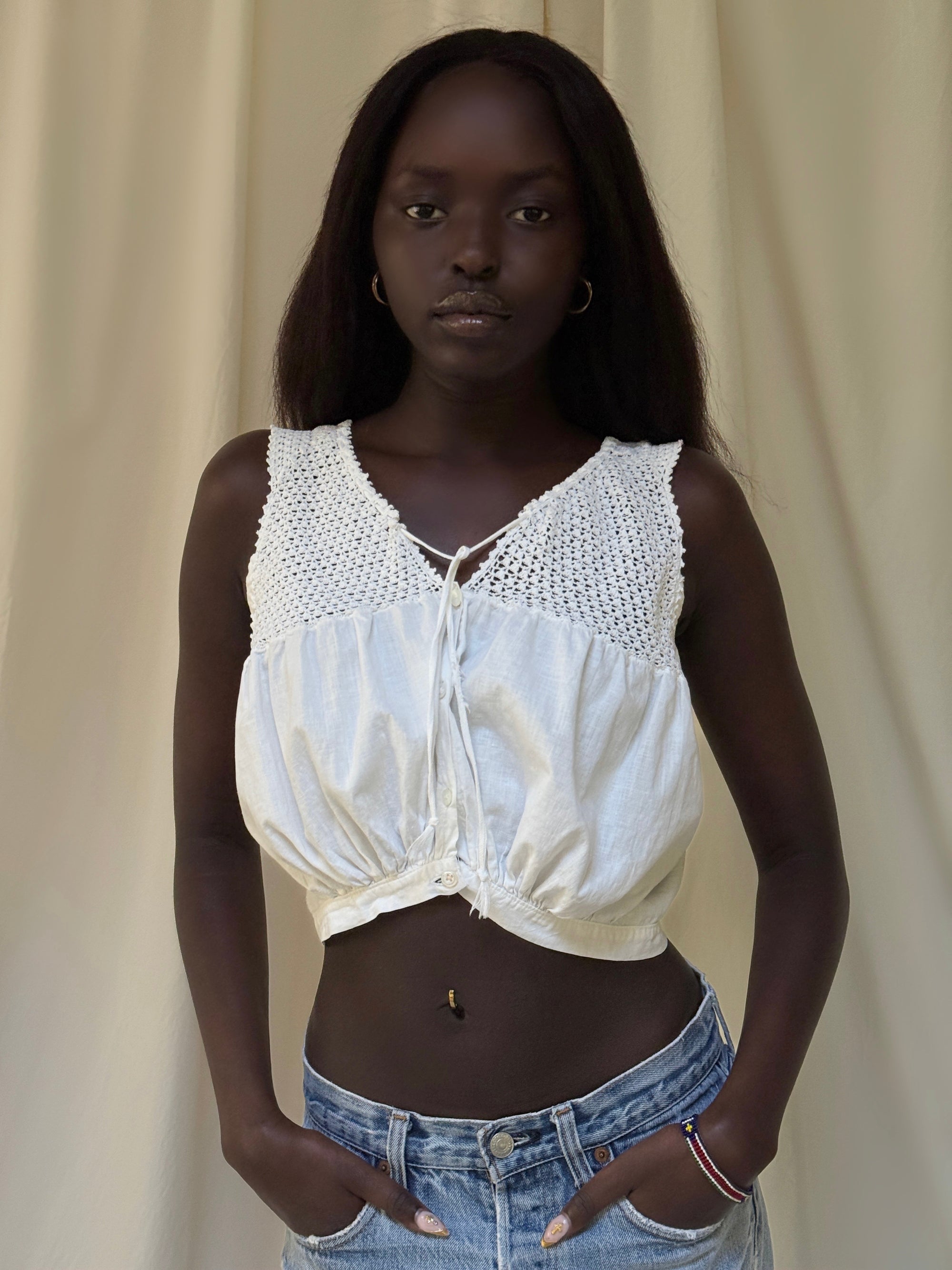 Vintage 1900s Edwardian Crochet Tank Top | Antique Blouse Romantic Cottagecore