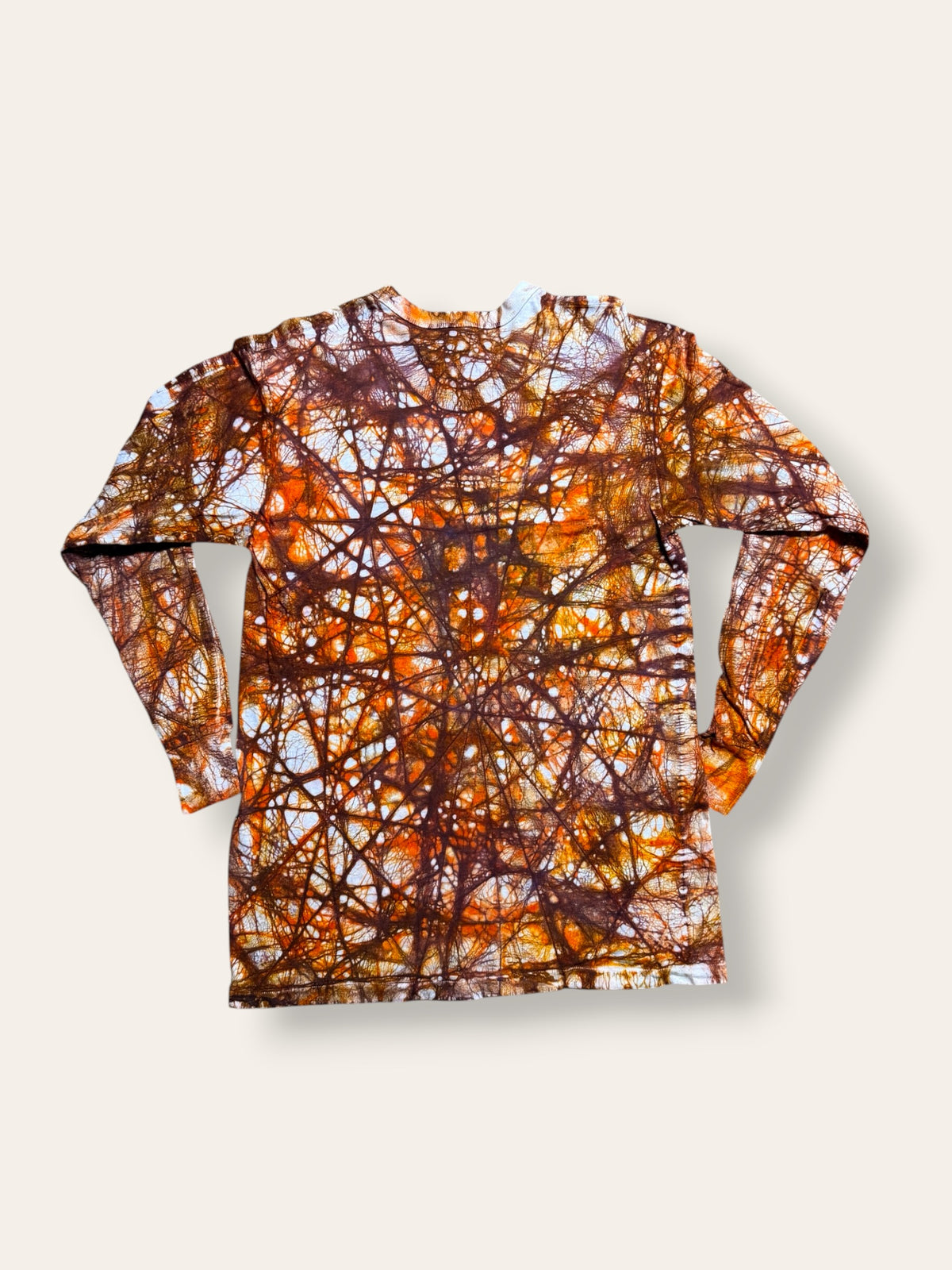 Vintage 1960s Hand-Dyed Folk Web Veining Tie-Dye Long Sleeve Shirt in Rust | Hanes Loopwheel 100% Cotton Shirt