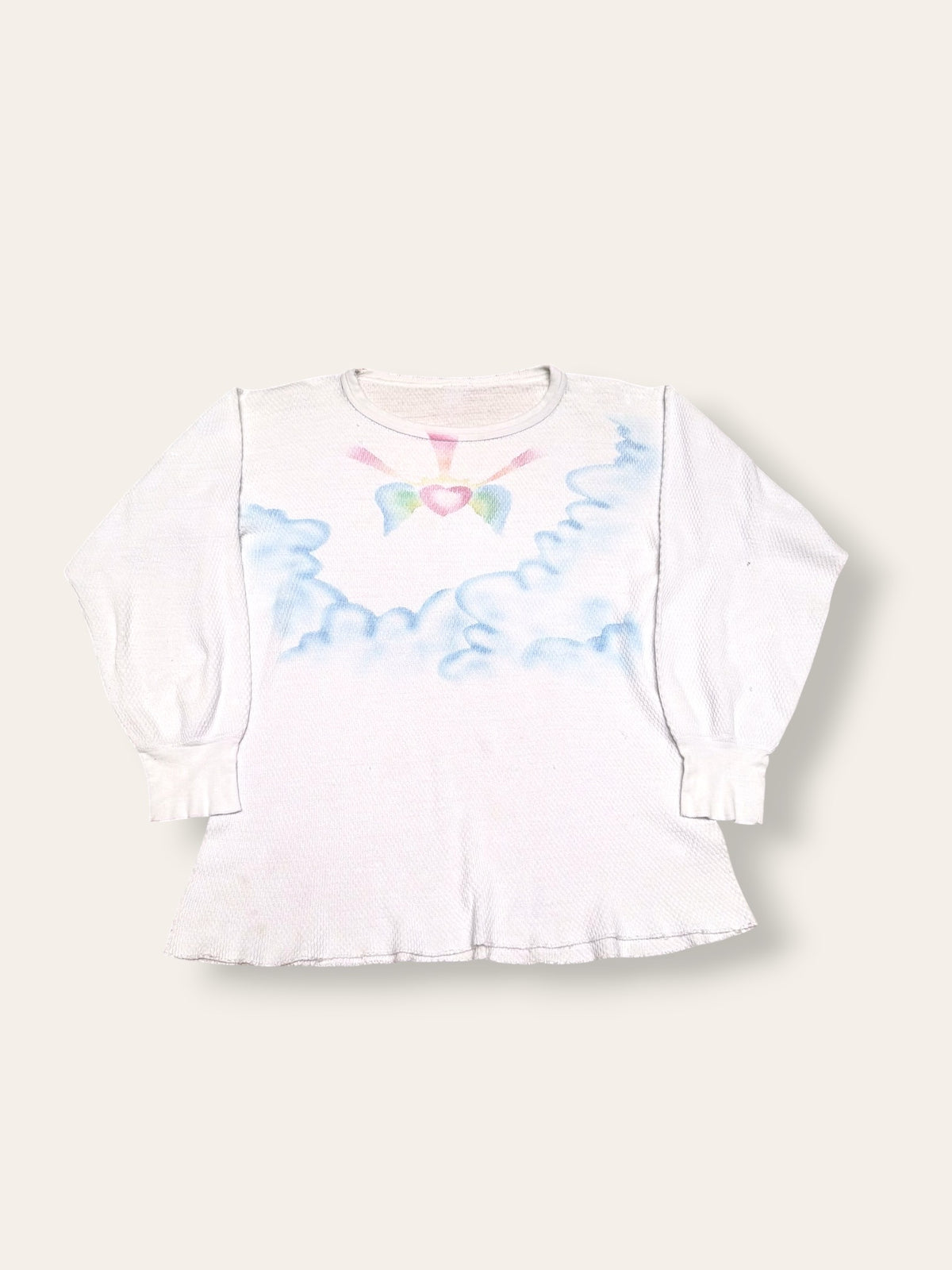 Vintage 1970s Airbrush Thermal Shirt| Handmade Folk Art Top