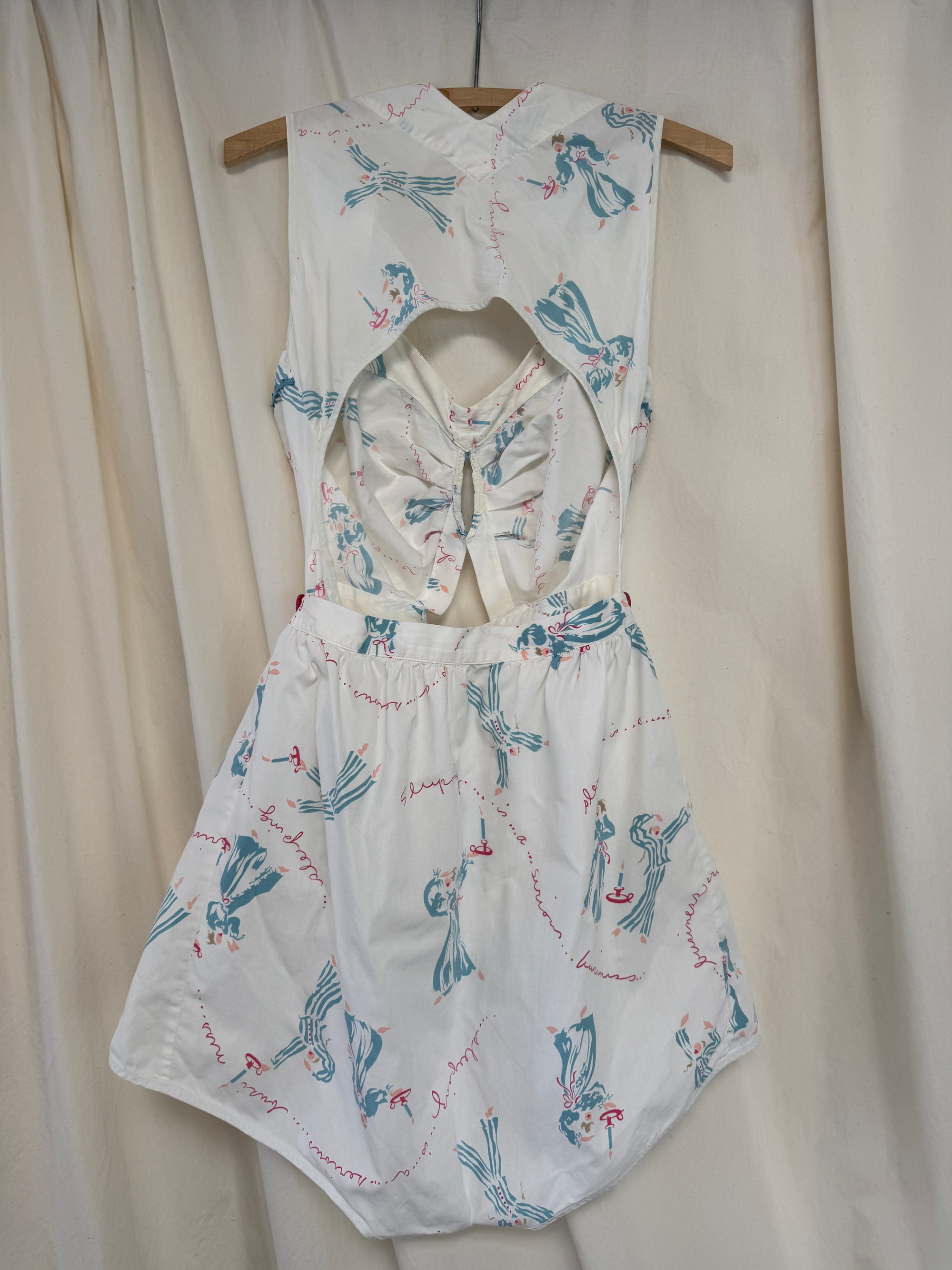 Vintage 1930s Cotton Rare Novelty Print Playsuit | Cutout Romper with Ribbon Detail