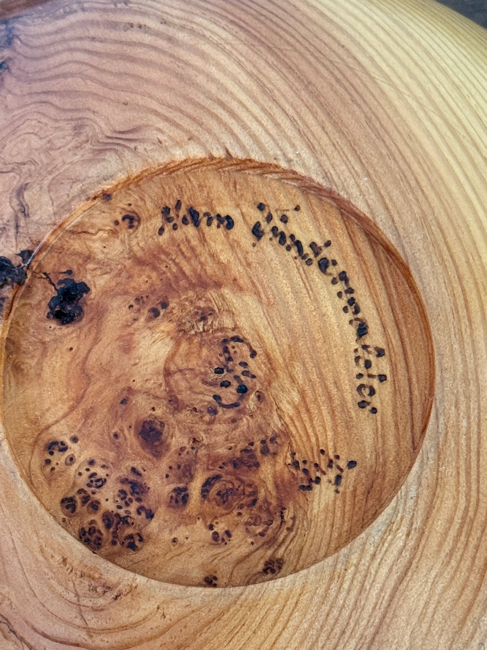 Vintage Signed Handcrafted Fir Burl Wood Bowl | Live Edge Natural Art Turned Vessel