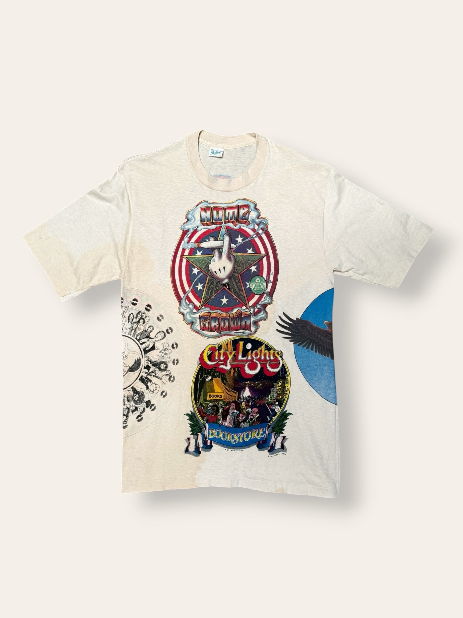 Vintage 1970s Kelley Mouse Studio Test Print T-Shirt | Home Grown Weed | City Lights Bookstore Graphic | Rare 1970s Psychedelic Art T-Shirt
