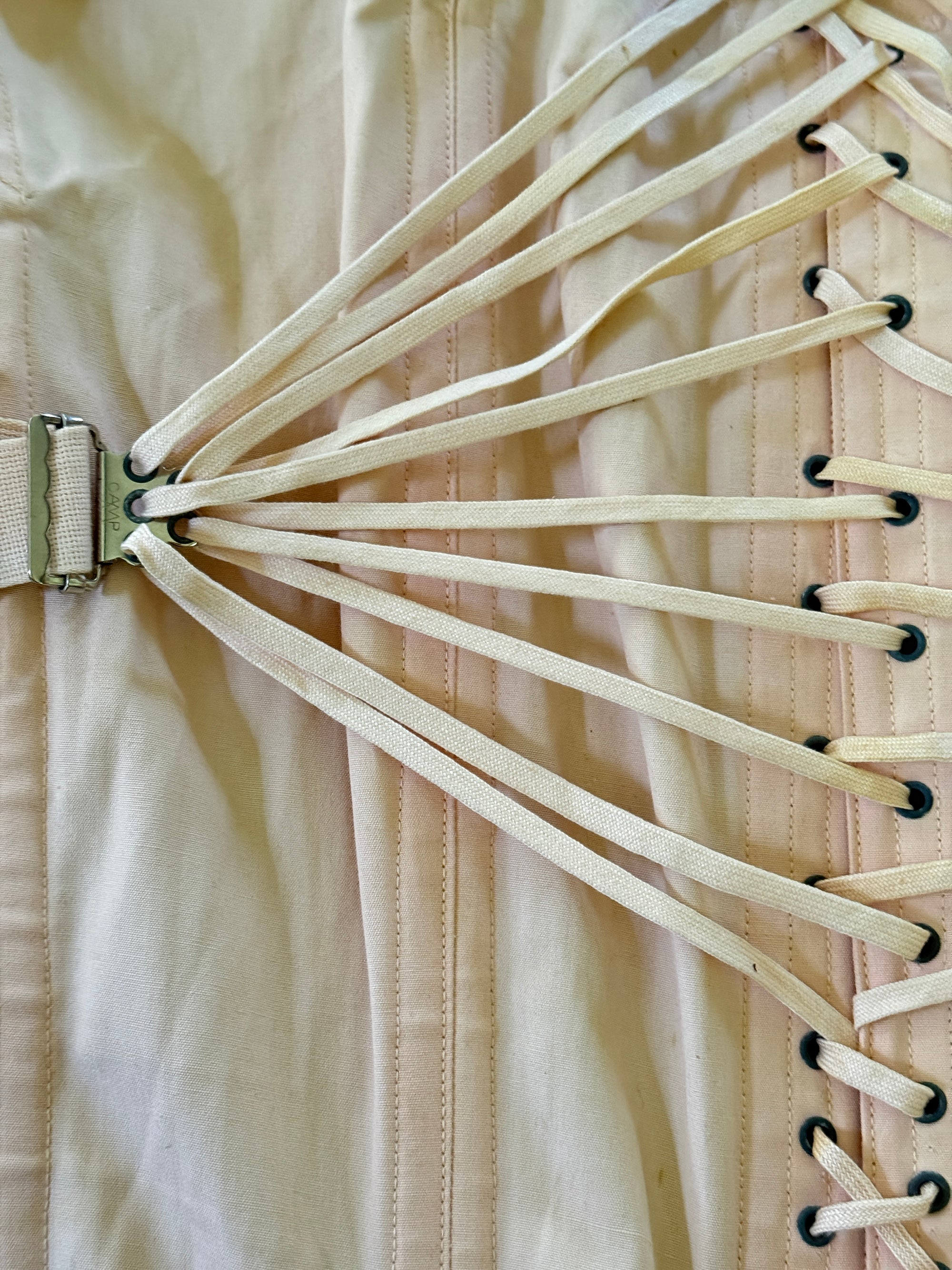 Vintage 1930s Blush Fan Lacing Corset | Lace-Up Lingerie Top