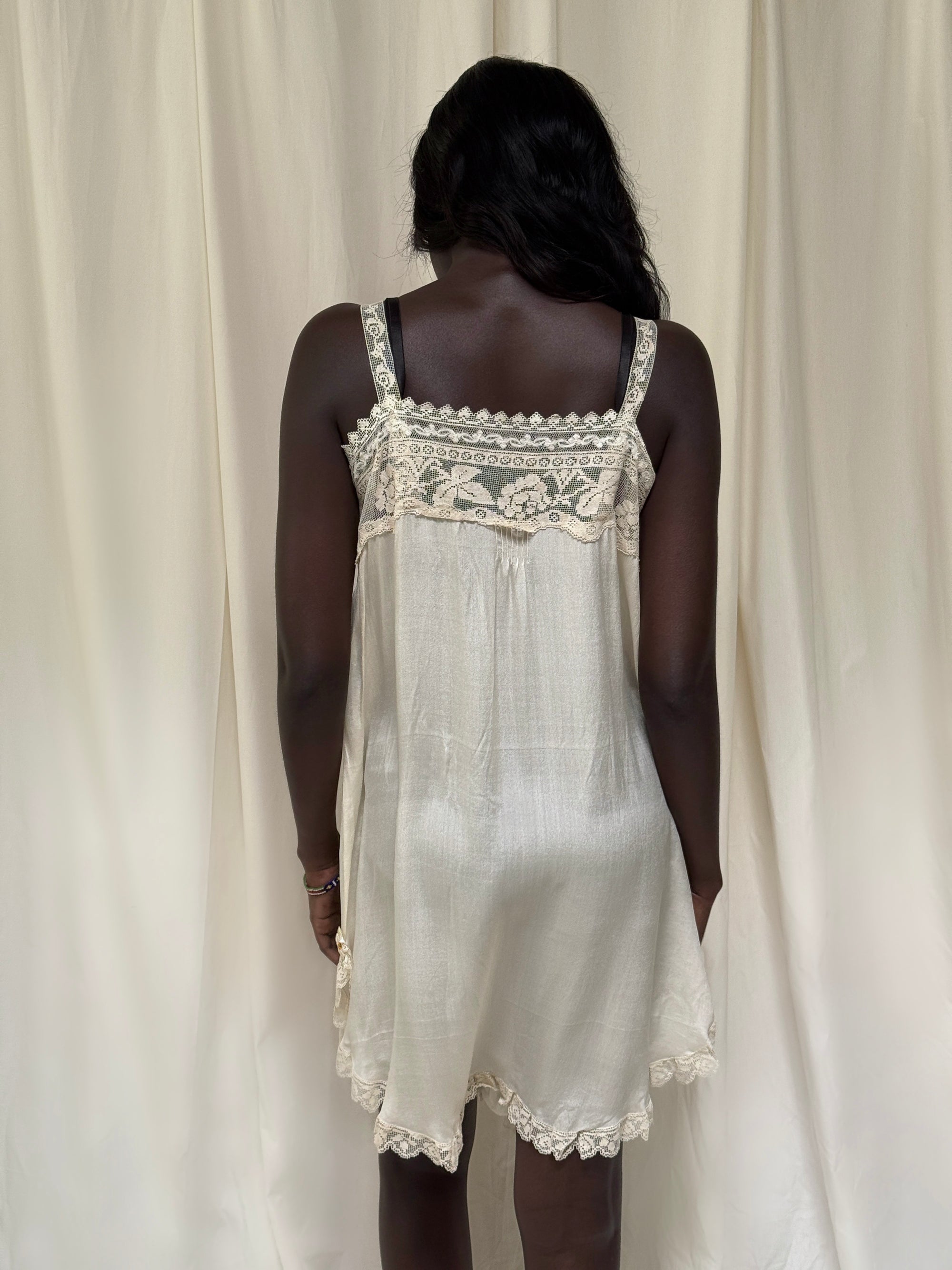 Vintage 1920’s Deadstock Cream Lace &amp; Silk Step In Slip Dress