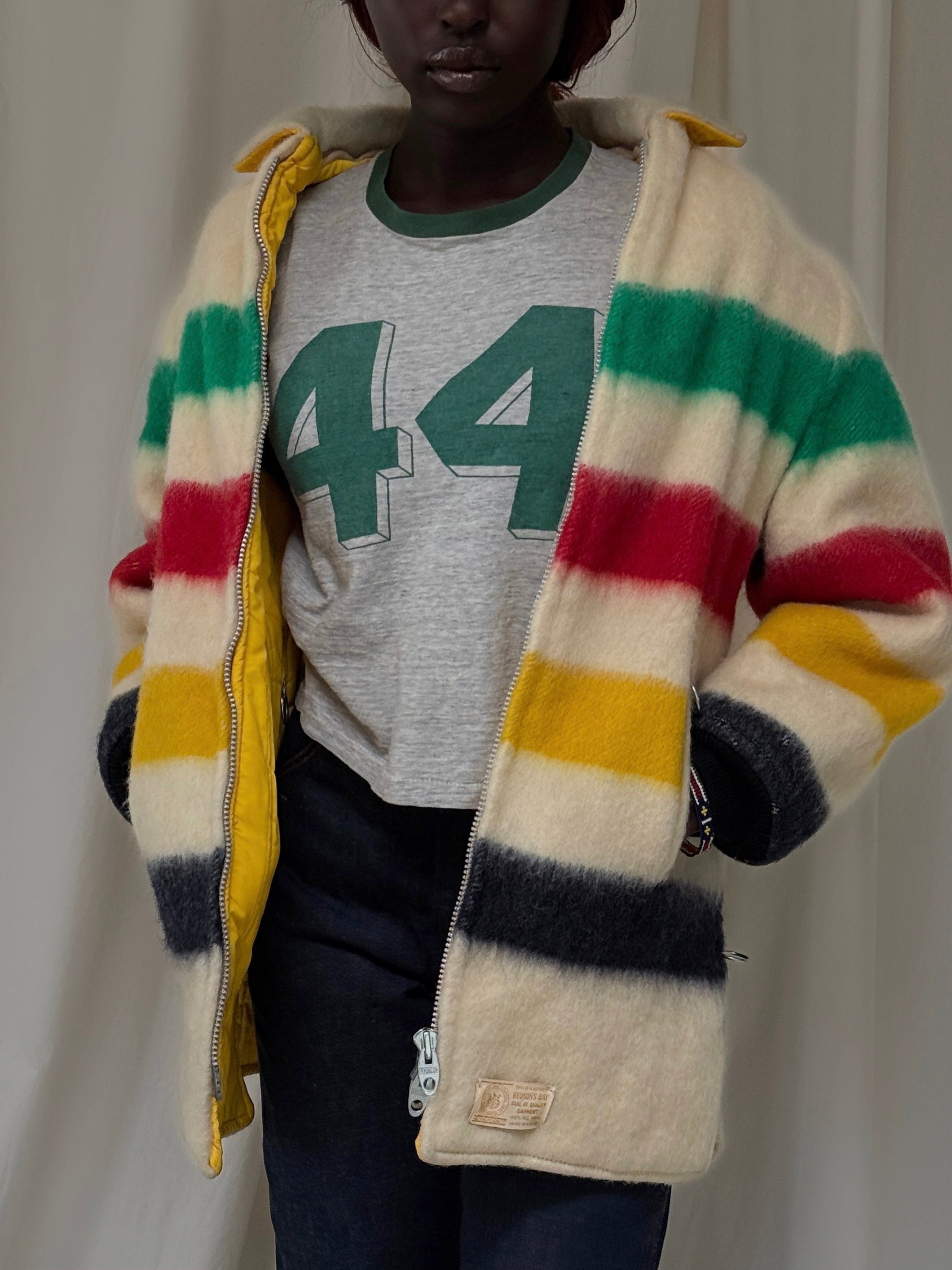 Vintage 1960's Hudson Bay Wool Blanket Reversible Jacket