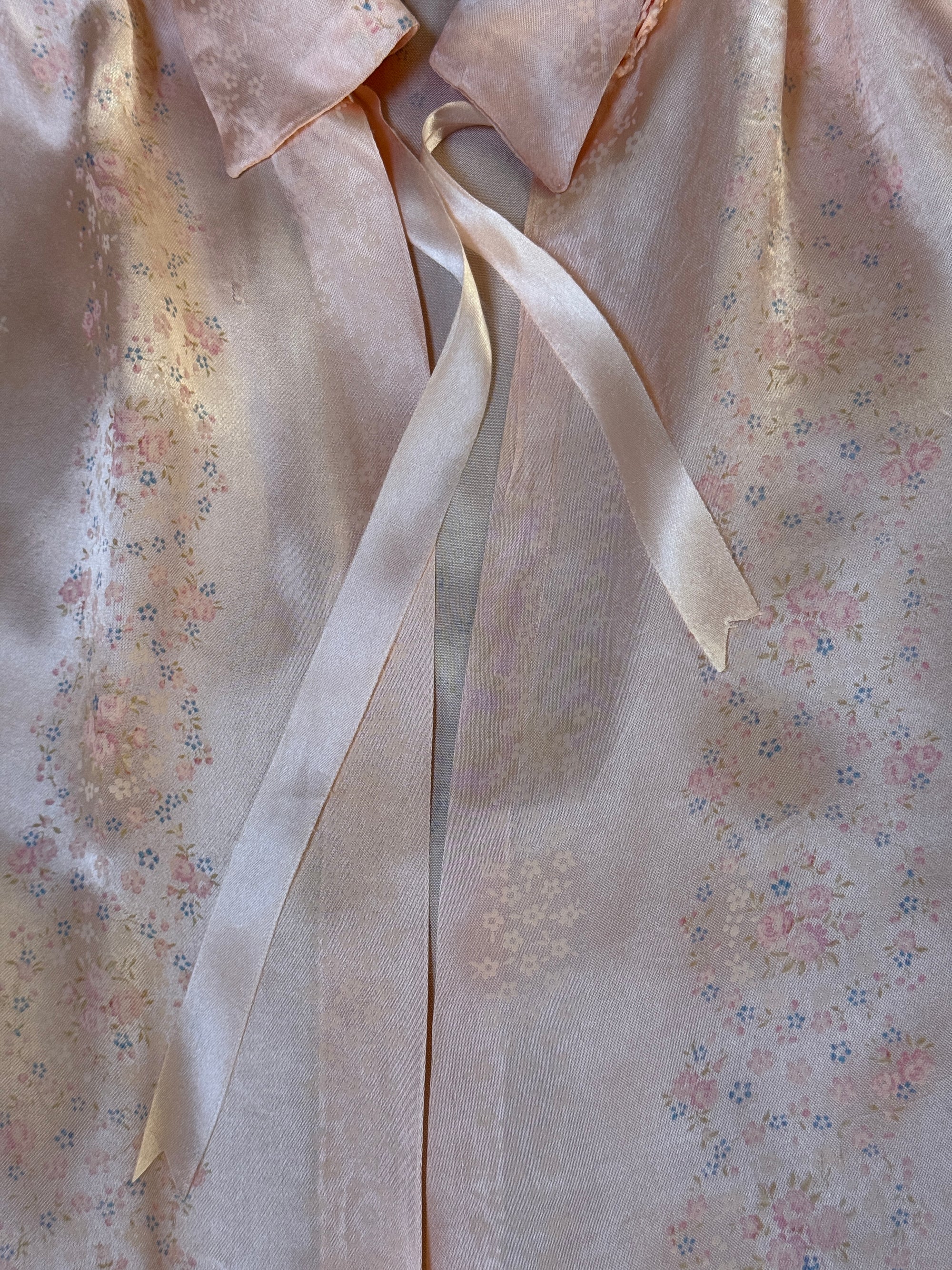 Vintage 1930s Silk Bed Jacket | Peachy Pink Floral Satin Boudoir Lingerie Top