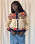 Vintage 1950’s Norway Fair Isle Navy Wool Cardigan Sweater