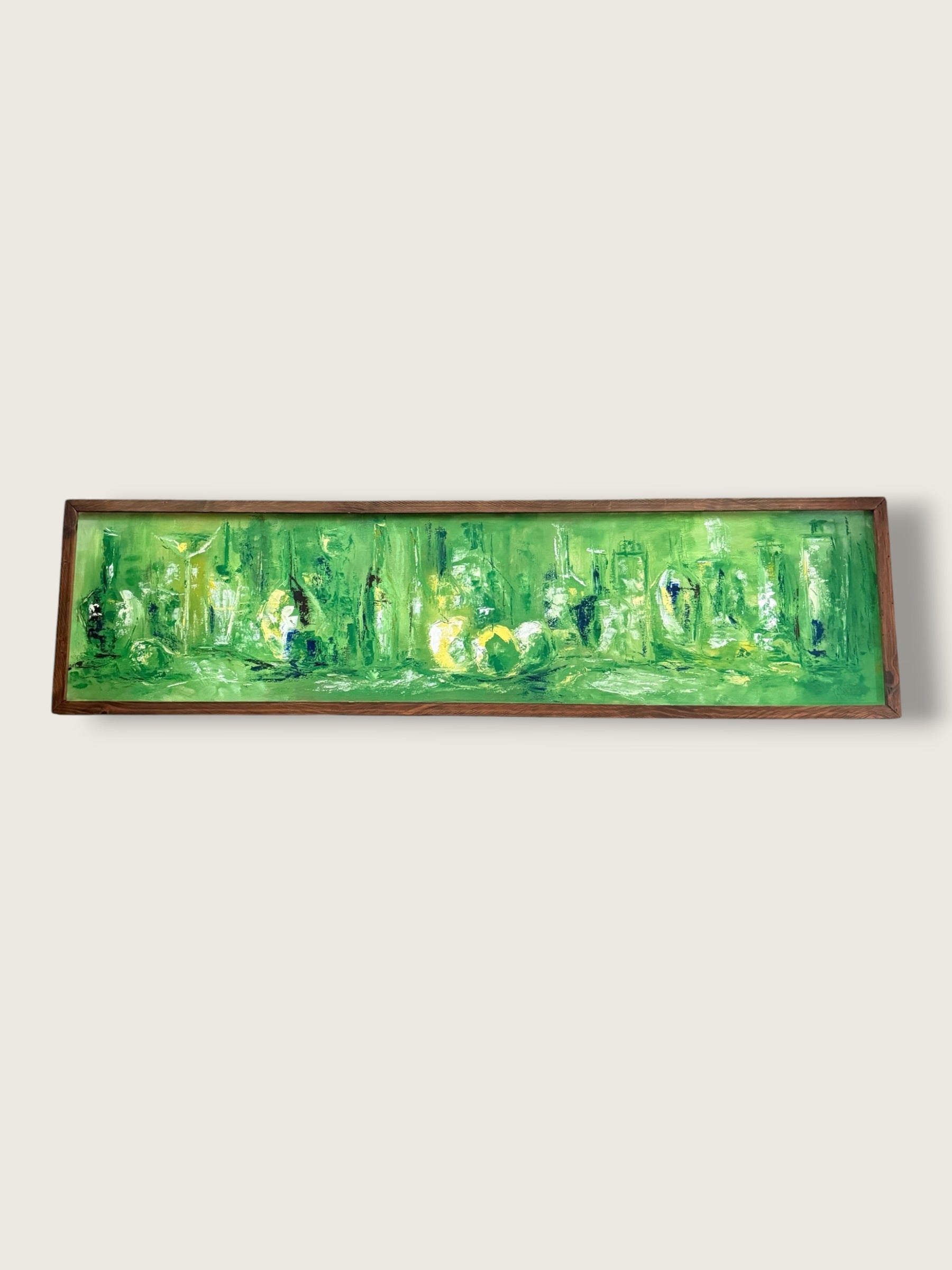 Vintage 1960s Mid-Century Modern Abstract Bar Scene Panoramic Painting | MCM Signed B. Gregor 1965