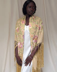 Vintage 1920’s Manton De Manila Silk Embroidered Long Fringe Piano Shawl | Romantic Floral Pastel