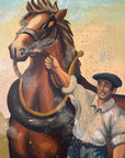 Vintage English MCM Pub Sign "The Steamer" | Mid Century Horse & Cart Tavern Wall Art | Framed British Bar Hand Painted Art
