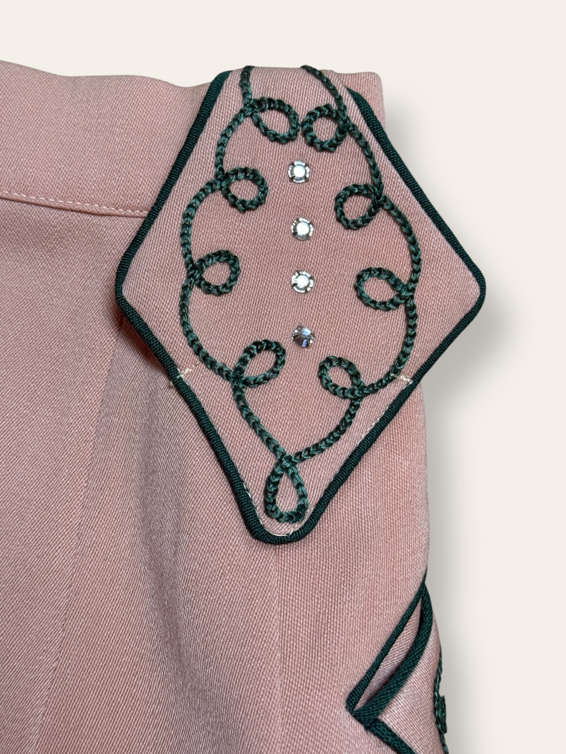 Vintage 1940's Gabardine Hollywood Western Skirt | Chain Stitch Embroidery, Rhinestones &amp; Suede Fringe