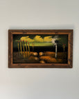 Vintage Mid Century Modern Desert Landscape Black Velvet Painting | MCM Cactus & Yucca Wall Art | Southwestern Framed Original Artwork