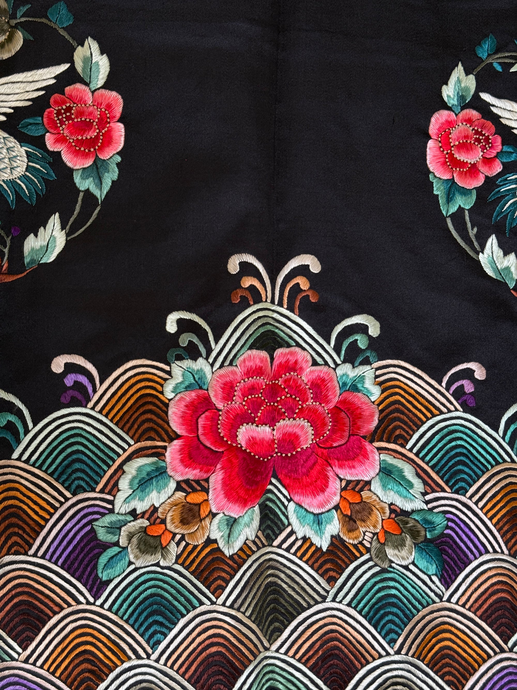 Vintage 1920’s Chinese Silk Jacket | Antique Hand Embroidery Crane Floral Motif Silk