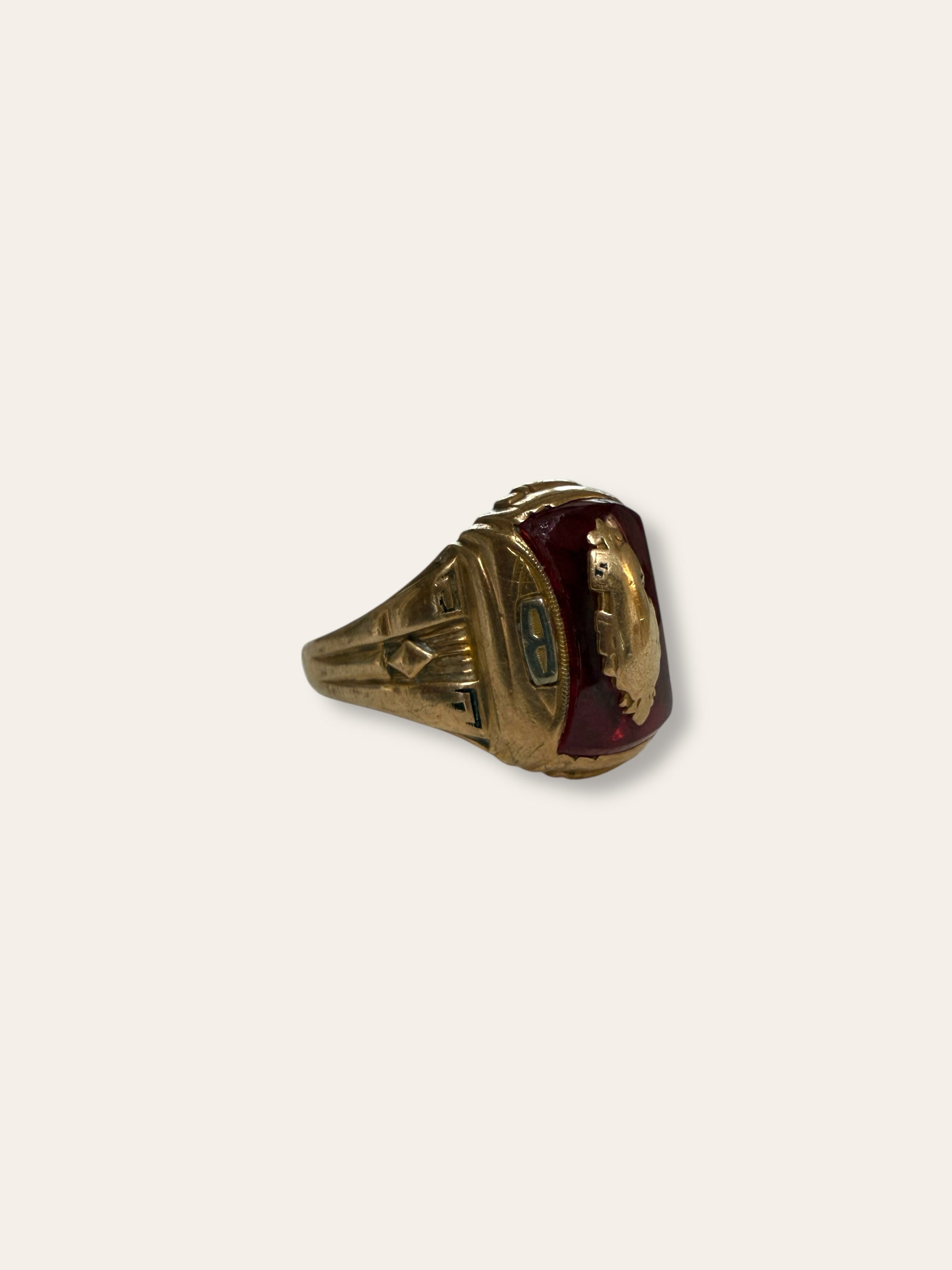 Vintage 1940’s HJ 10k Gold Art Deco Class Ring Size 10.5