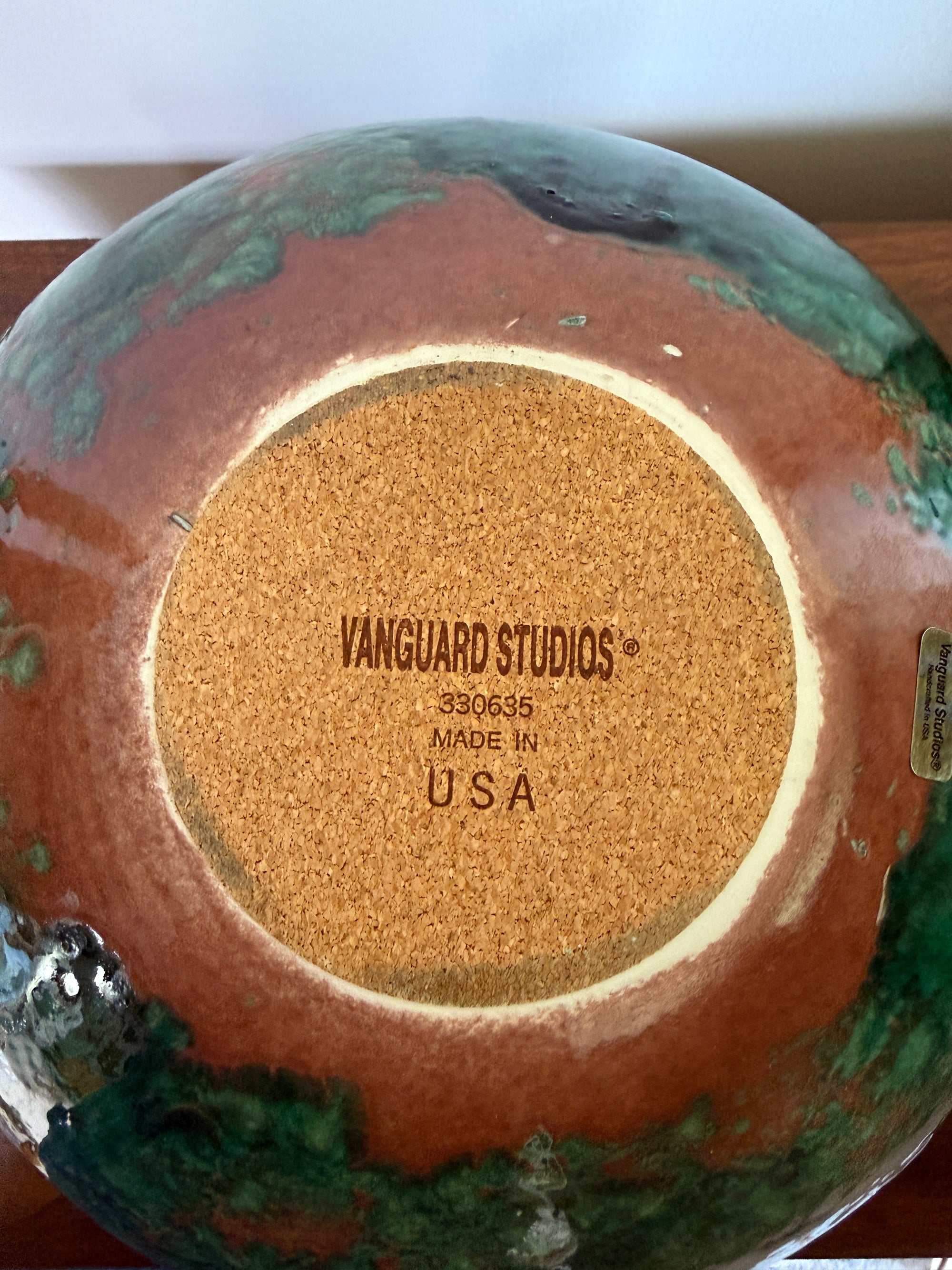 Vintage MCM Vanguard Studios Pottery Large Vase | Mid Century Modern Fluted Rim Green Glaze Studio Art Pottery Vessel USA