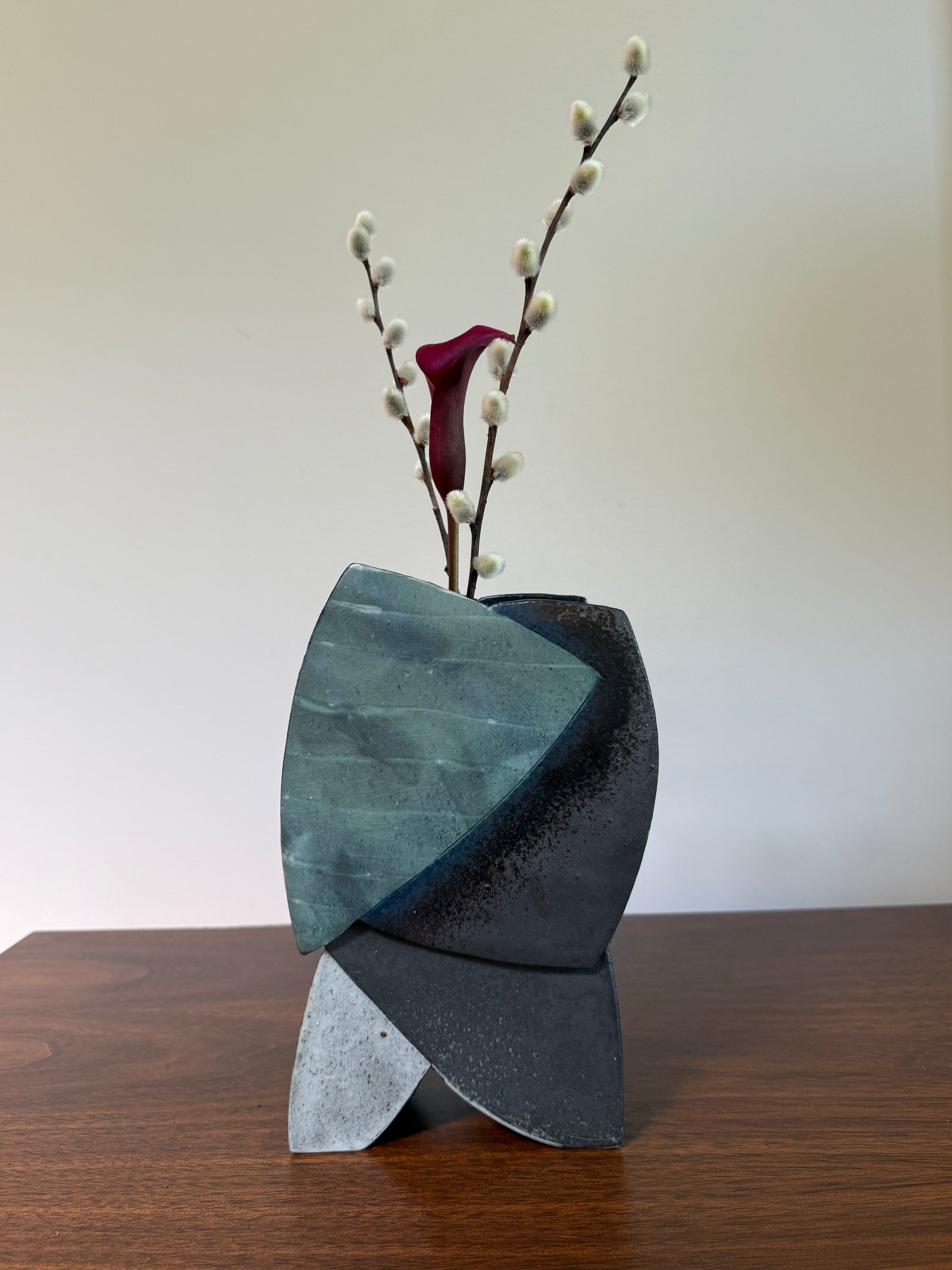 Vintage Studio Pottery Ikebana Vase | Modernist Sculptural Ceramic Vessel | Abstract Ikebana Flower Arrangement Art