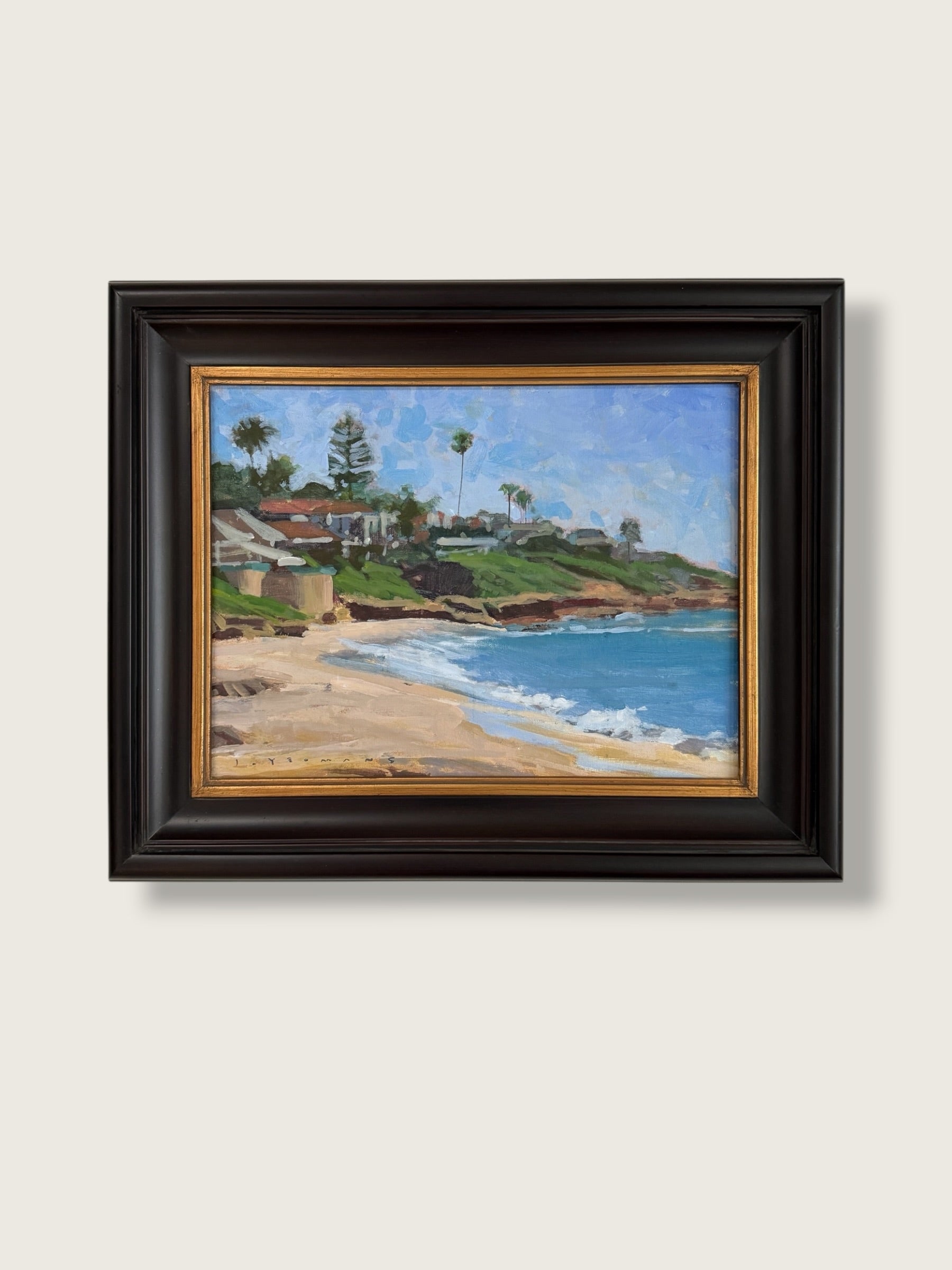 2000s Jeff Yeomans "Beach at Big Rock" Original Oil Painting | Laguna Beach California Coastal Landscape Impressionist Art