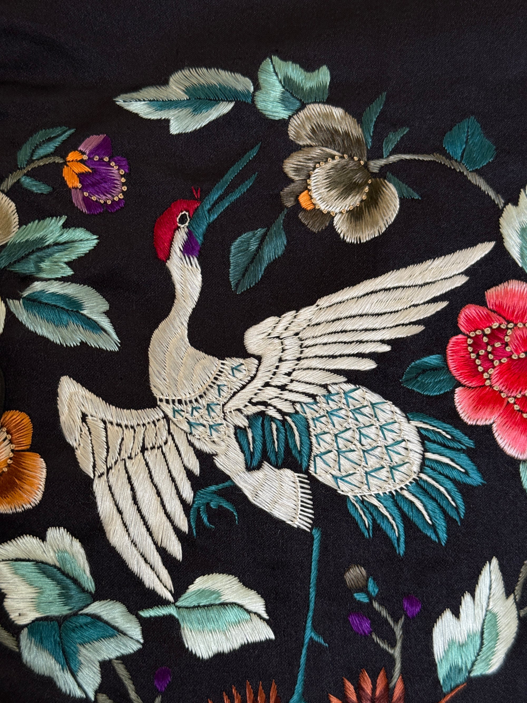 Vintage 1920’s Chinese Silk Jacket | Antique Hand Embroidery Crane Floral Motif Silk