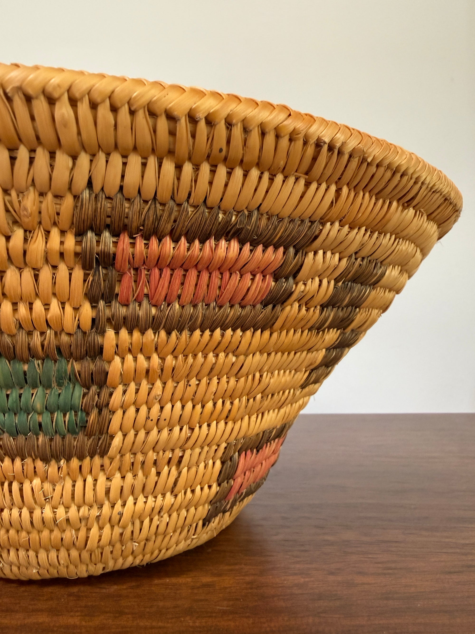 Vintage Jicarilla Apache Coil Handmade Basket | Native American Geometric Basket
