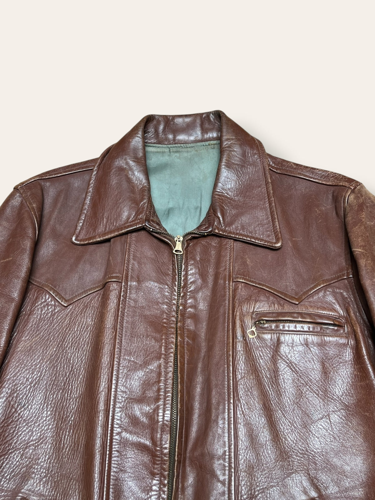 Vintage 1940s Horsehide Leather Jacket | Half Belt Leather Jacket