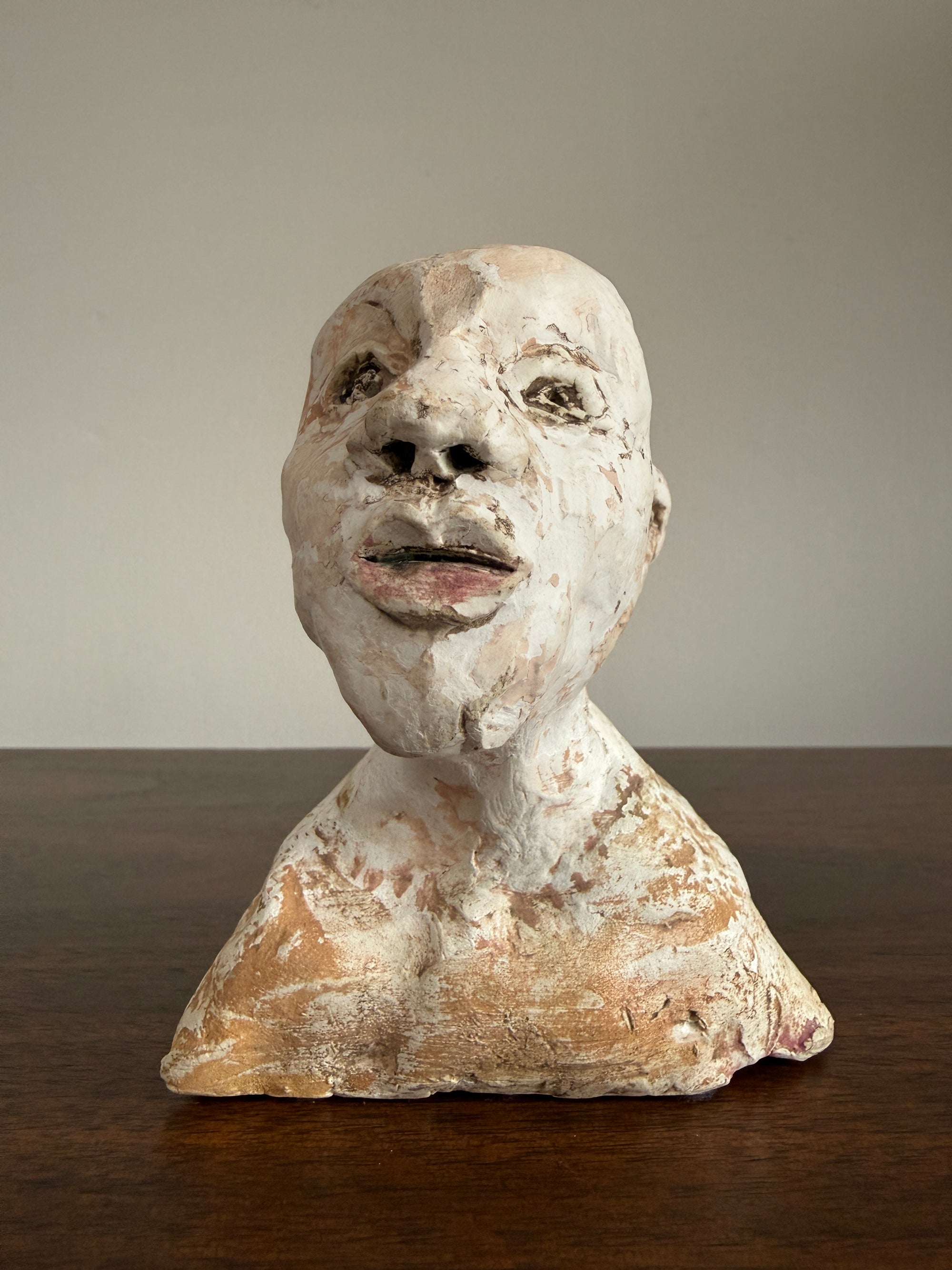 Vintage Expressionist Earthenware Bust Sculpture | Hand Sculpted Studio Pottery Portrait | Modernist MCM Folk Art Head