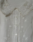 Antique 1900s Edwardian White Blouse | Antique Sheer Cotton Top with Embroidered Collar