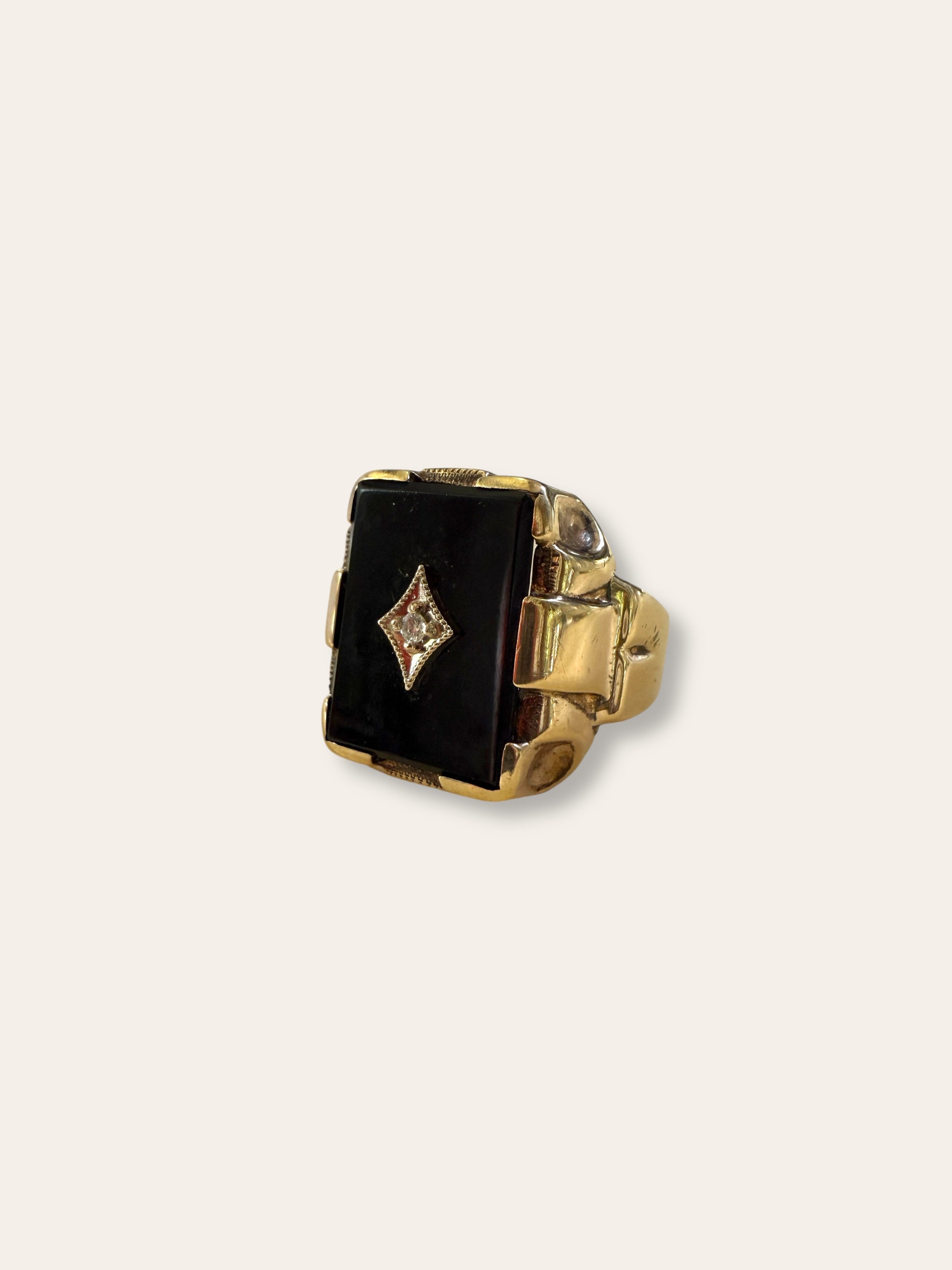 Vintage 1940’s Art Deco Onyx 10k Gold Diamond Ring Size 9