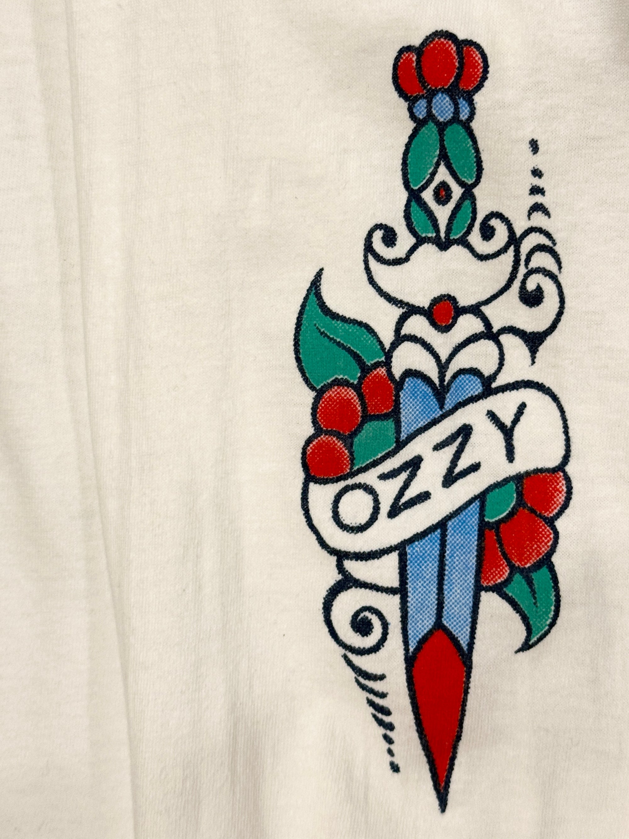 Vintage 1990s Ozzy Osbourne Long Sleeve Tattoo Test Print T-Shirt | Rare Rock Tee