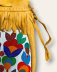 Vintage 1950s Northern Plains Medicine Bag Native American Beaded Leather Bag | Floral Seed Bead Design | Handmade Tribal Art Purse