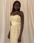 Vintage 1950’s Silk Ecru Strapless Fringe Dress