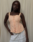 Vintage 1930s Blush Fan Lacing Corset | Lace-Up Lingerie Top