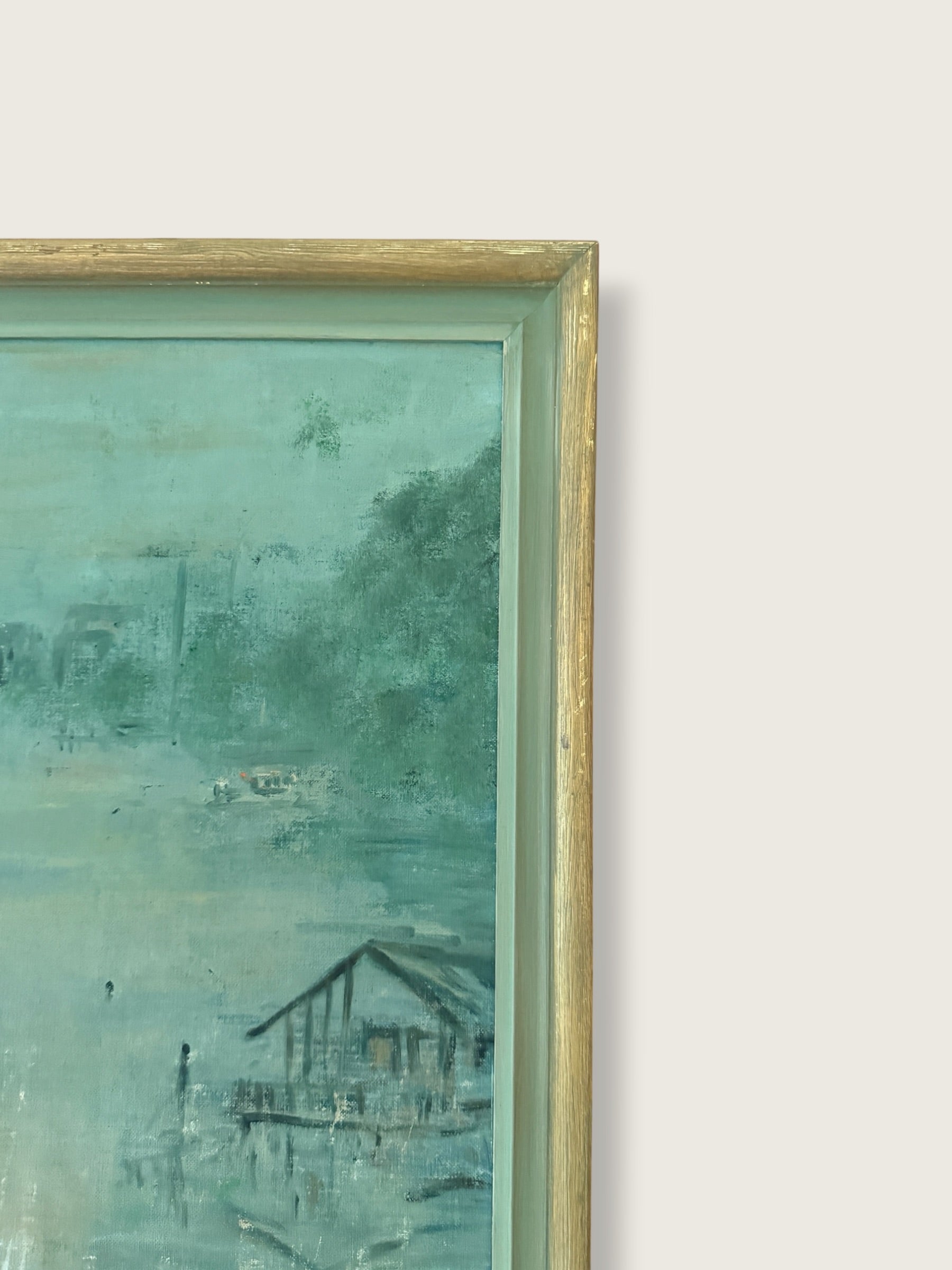 Vintage 1960s Joan Bergevin Mid-Century Modern Impressionist Oil Painting Titled “Evening Retreat” | Vintage MCM Coastal Masterwork Painting
