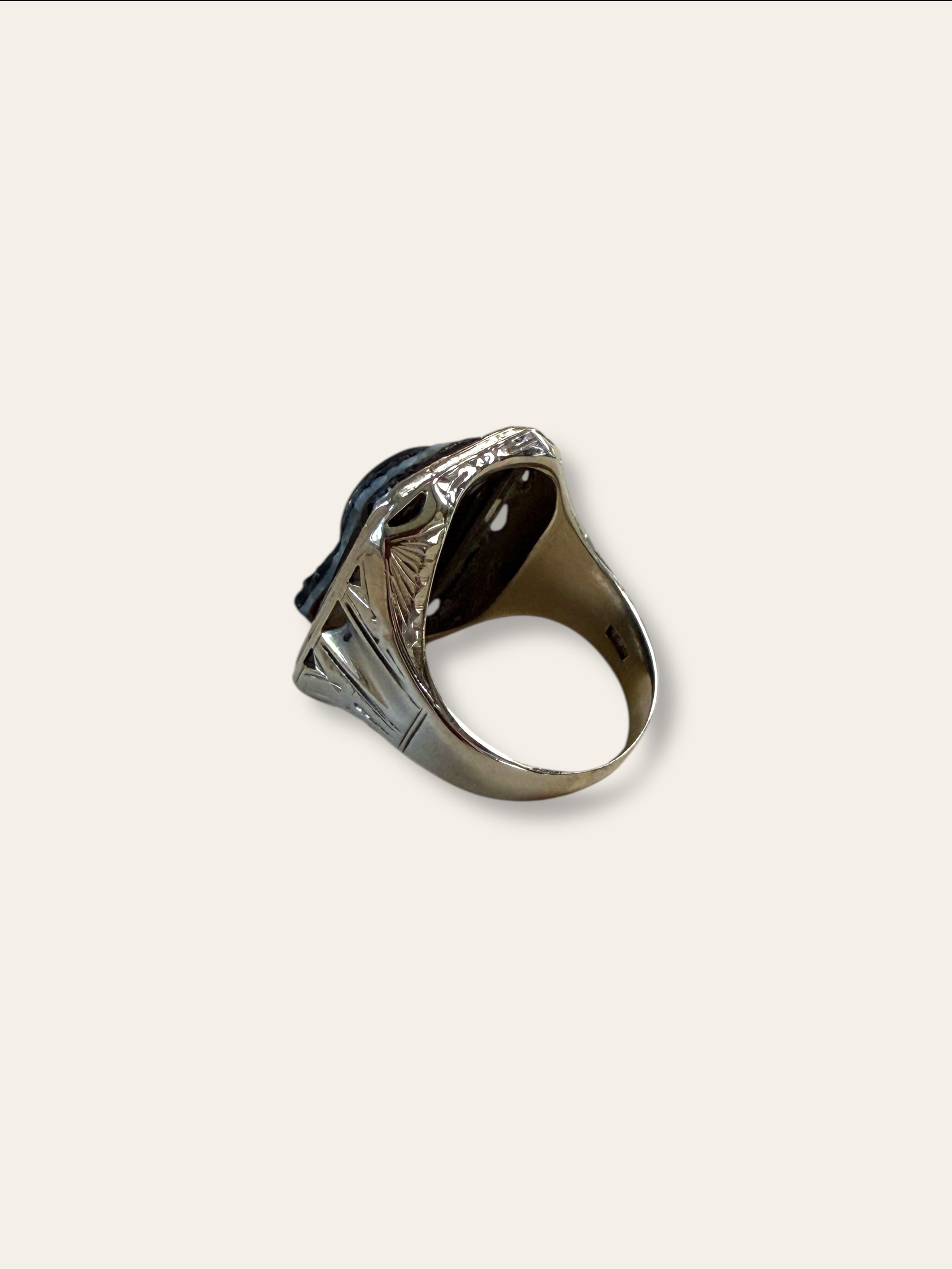 Vintage 1900’s Sardonyx Cameo 14k White Gold Ring Size 10