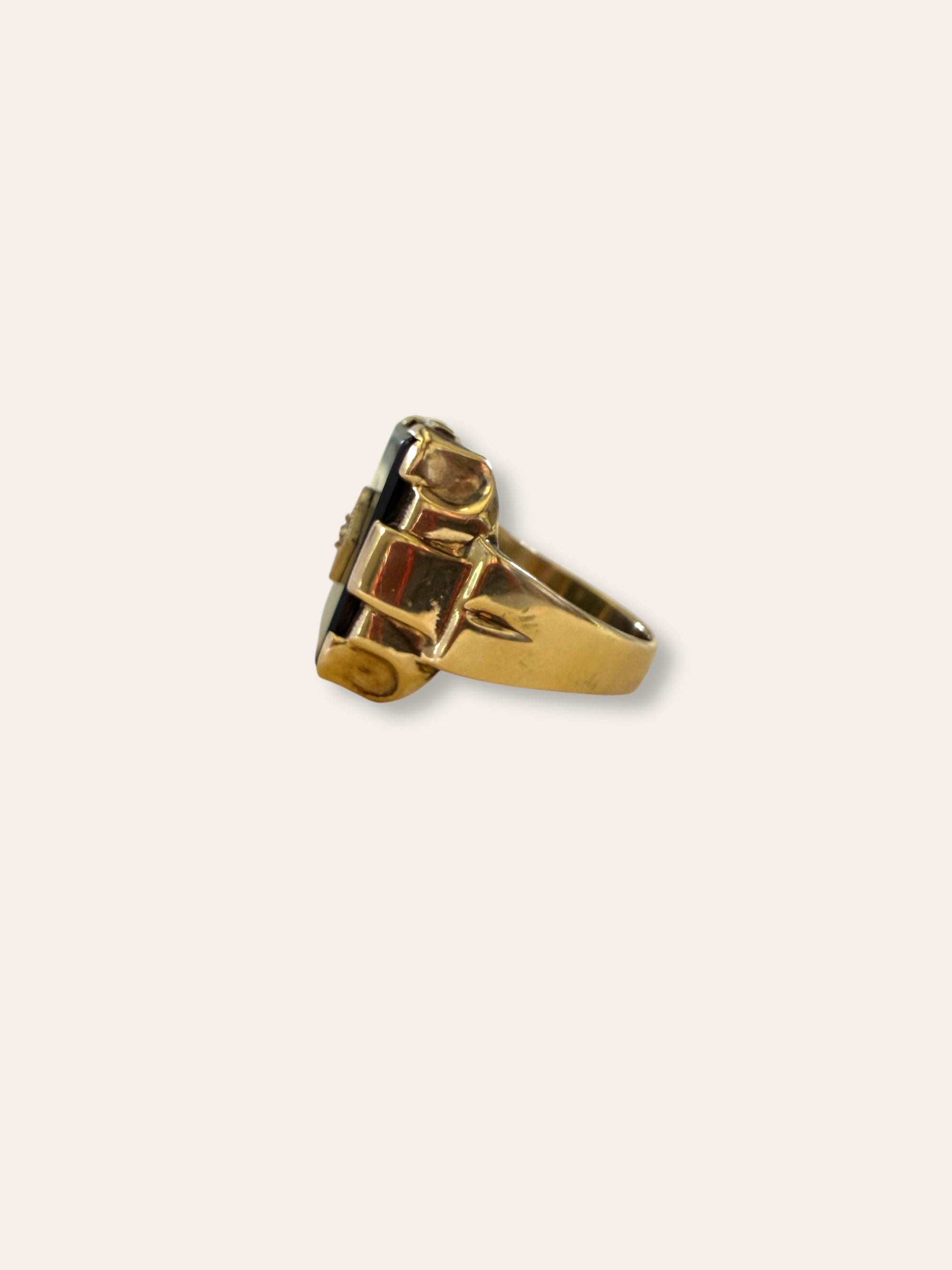 Vintage 1940’s Art Deco Onyx 10k Gold Diamond Ring Size 9