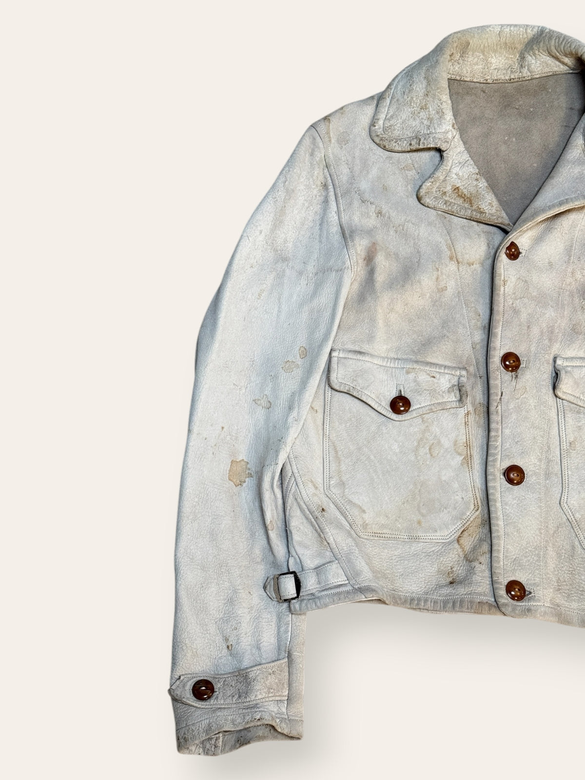 Vintage 1930s Buckskin Leather Cossack A-1 Jacket | Vintage Deerskin Sport Coat with Side Buckles