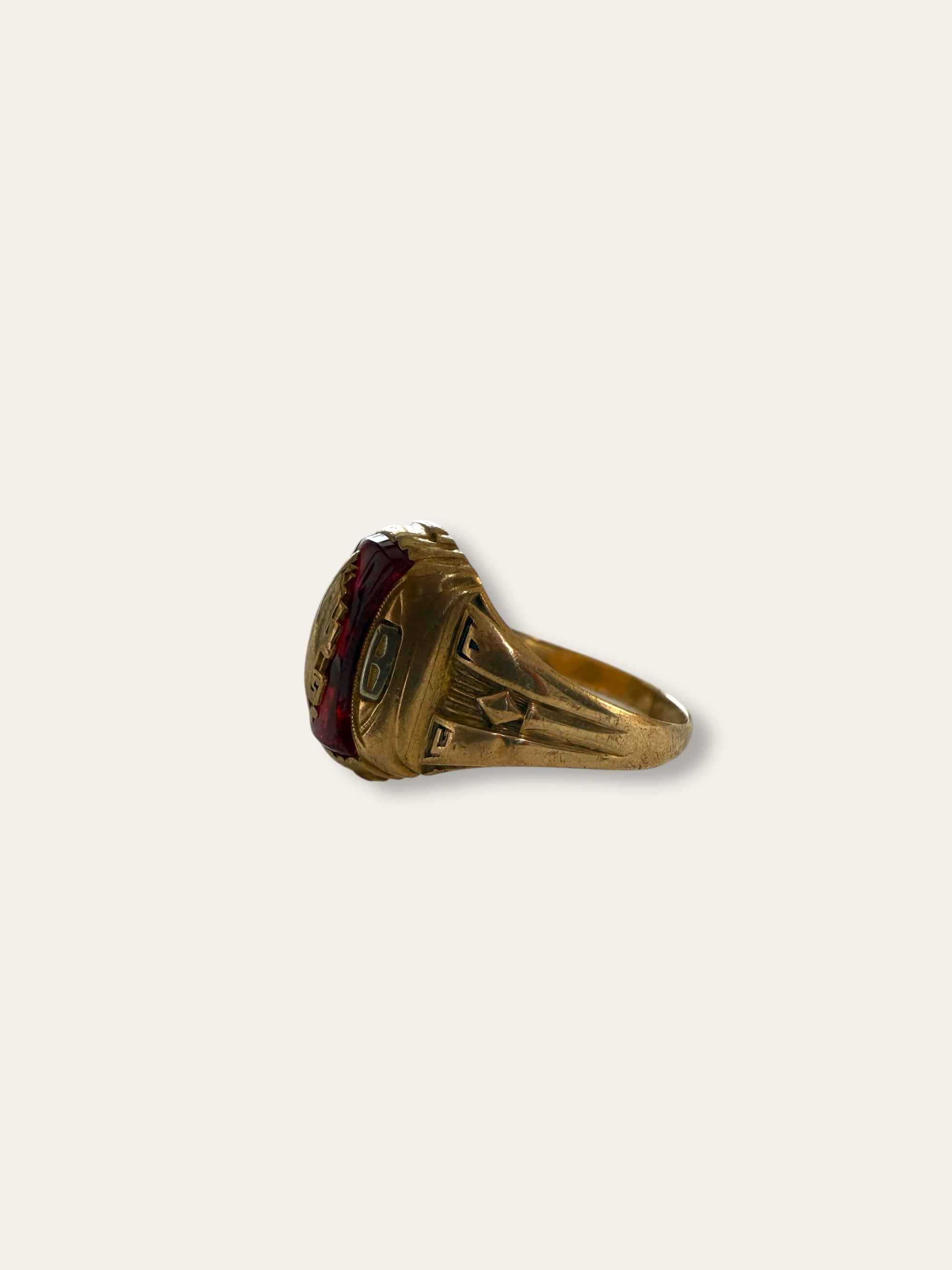 Vintage 1940’s HJ 10k Gold Art Deco Class Ring Size 10.5