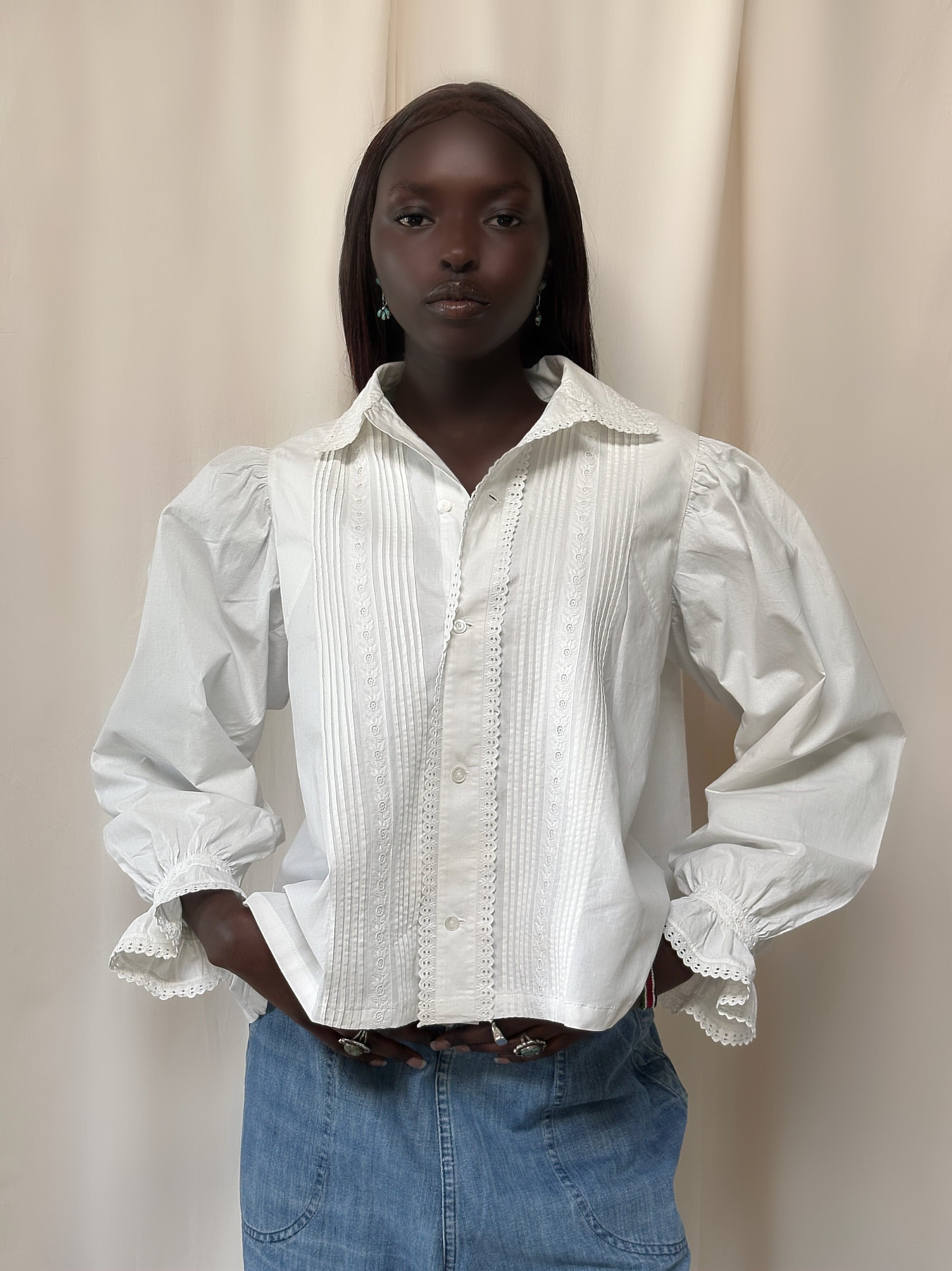 Vintage 1900's Edwardian Cotton Peasant Sleeve Blouse | Antique Eyelet Afterlife Boutique Vintage 1900's Edwardian Cotton Peasant Sleeve Blouse | Antique Eyelet Afterlife Boutique