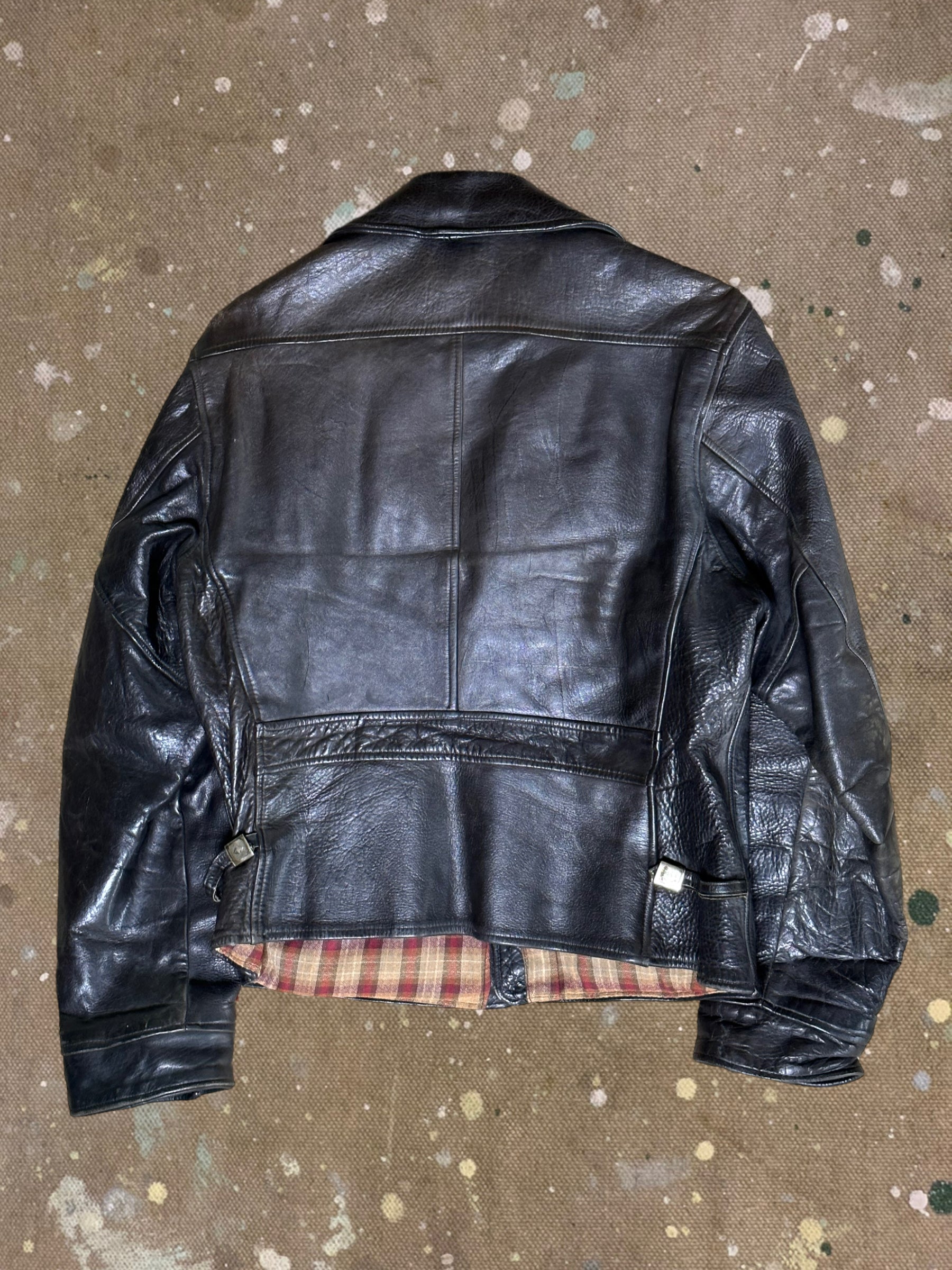 Vintage 1940's Black Top Notch Steer Hide Leather Jacket