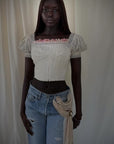 Antique 1800s Corset Cover Blouse | Victorian Lace Puff Sleeve Top