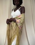 Vintage 1920’s Manton De Manila Silk Embroidered Long Fringe Piano Shawl | Romantic Floral Pastel