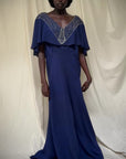 Vintage 1940s Beaded Navy Crepe Gown | Old Hollywood Evening Bias Cut Dress